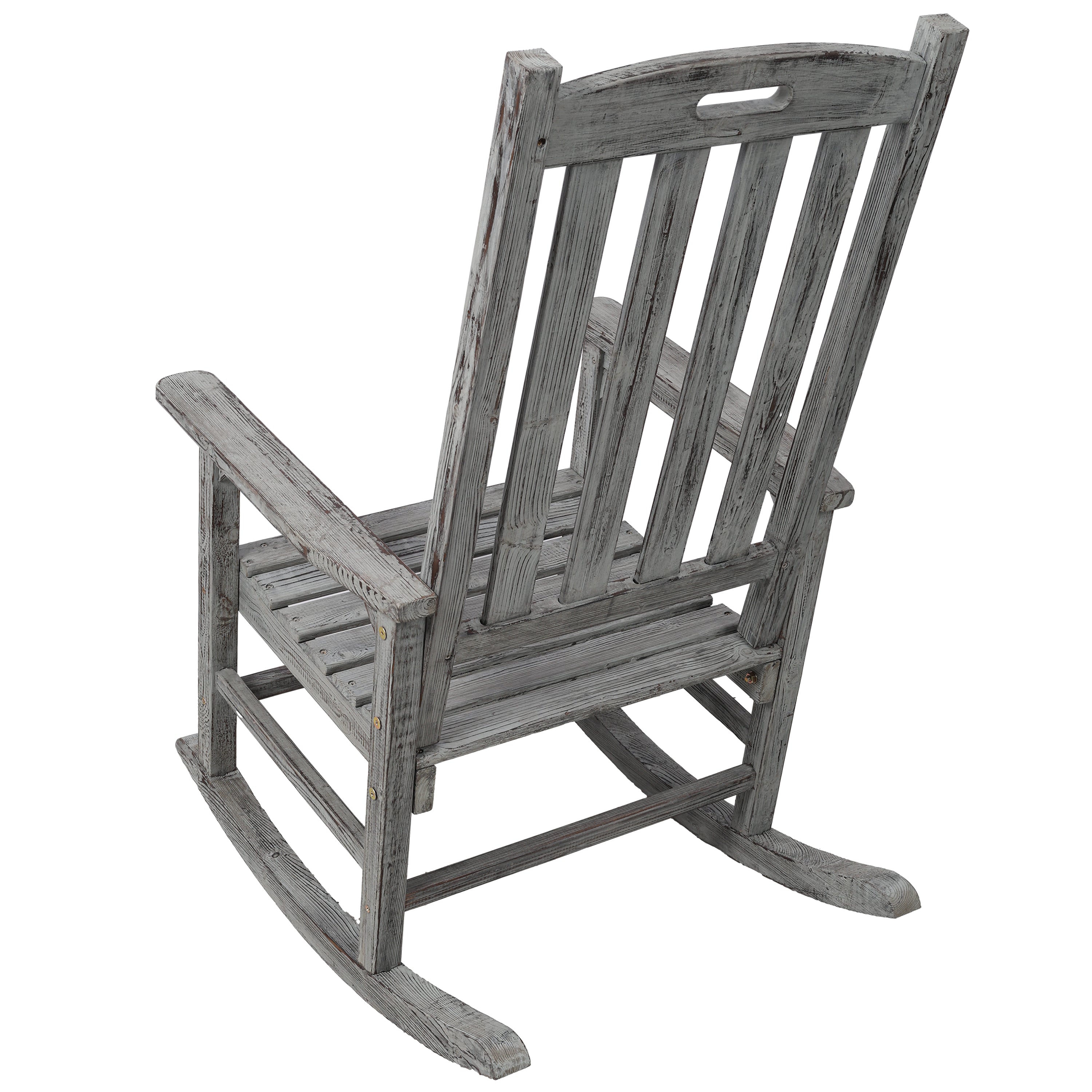 Wooden Oversized Porch Rocker Chair With Wide Seat and Tall Backrest