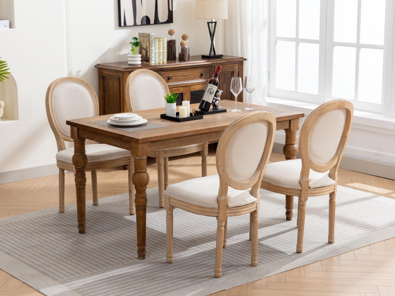 French Style Solid Wood Frame Linen Back Dining Chair Set of 2