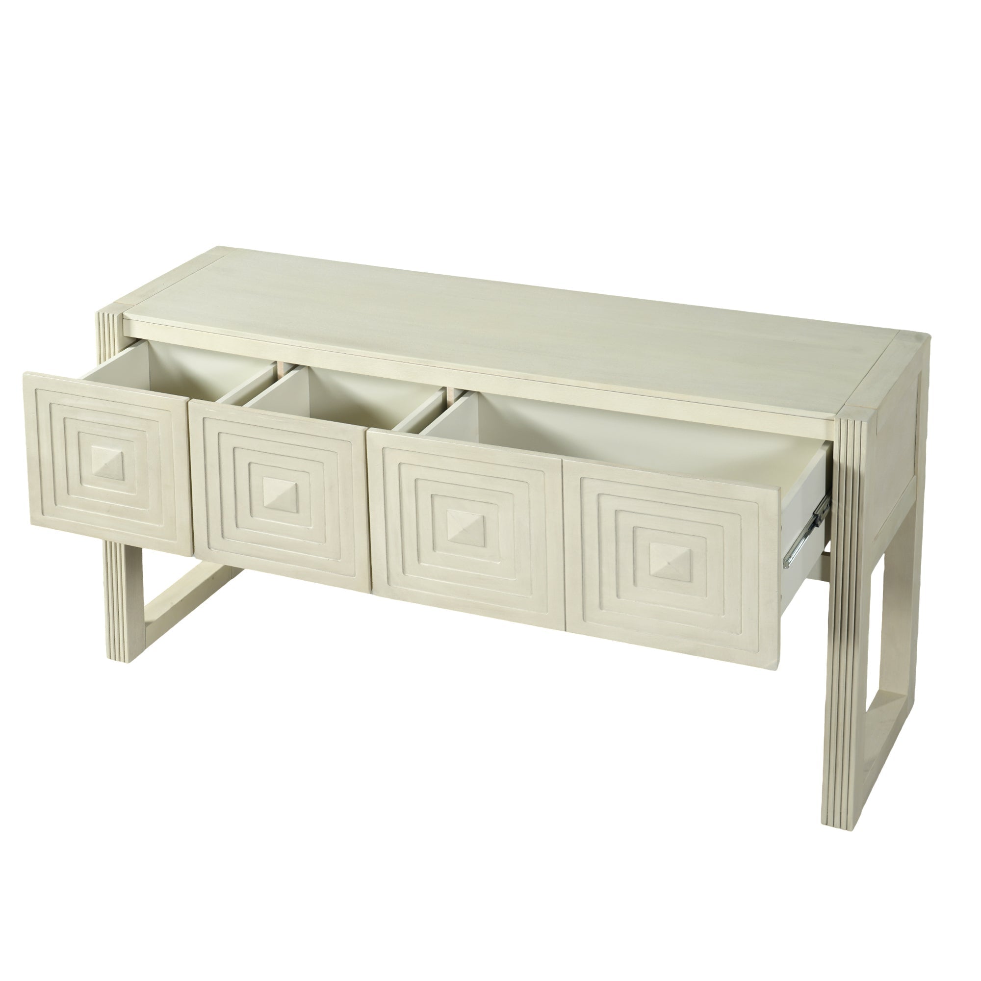 Geometric Carved Console Table with 3 Soft-Close Drawers
