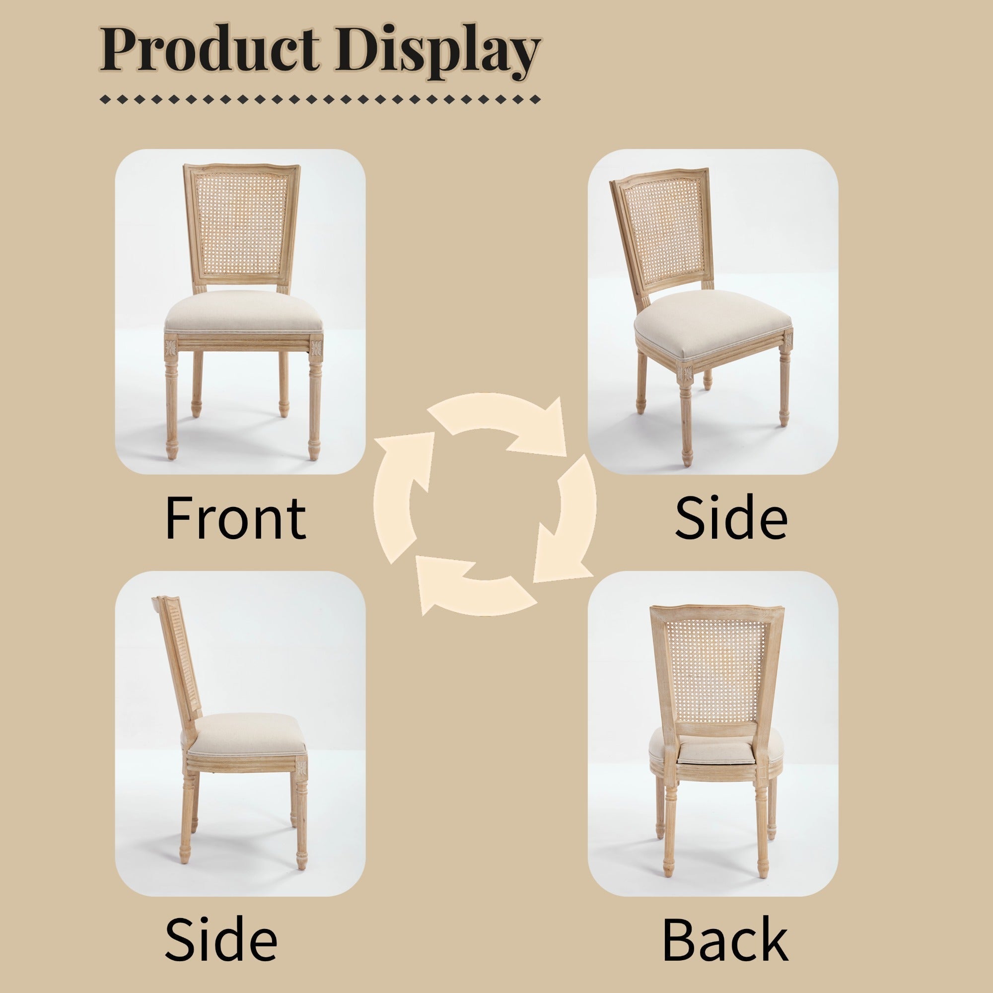 French Country Dining Chairs Set of 2 Upholstered With Natural Rattan Back