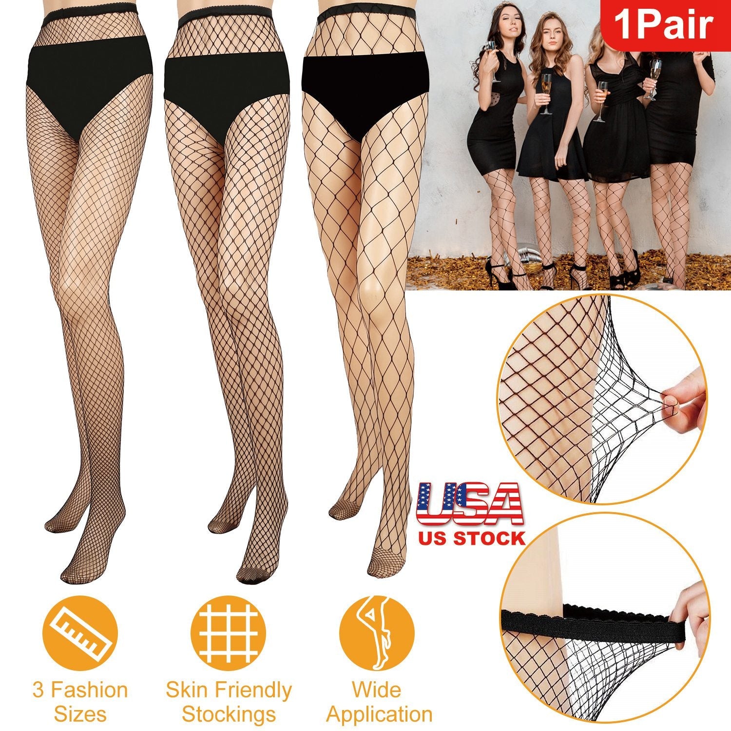 Women Fishnet Tights Sexy High Waist Fishnet Pantyhose Stretchy Mesh Hollow Out Tights Stockings w/ Small Medium Large Hole Choices