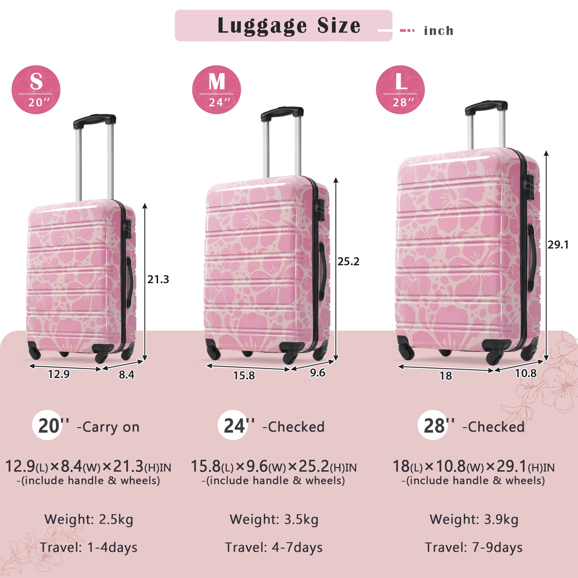 Hardshell Luggage Sets 3-Pcs Spinner Suitcase with TSA Lock