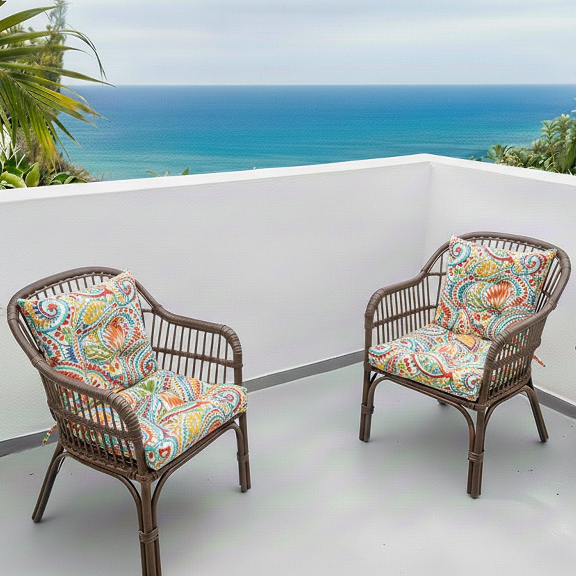 Outdoor Chair Cushions Set of 2, 19 x 19 x 4 Inch Tufted Seat Cushions