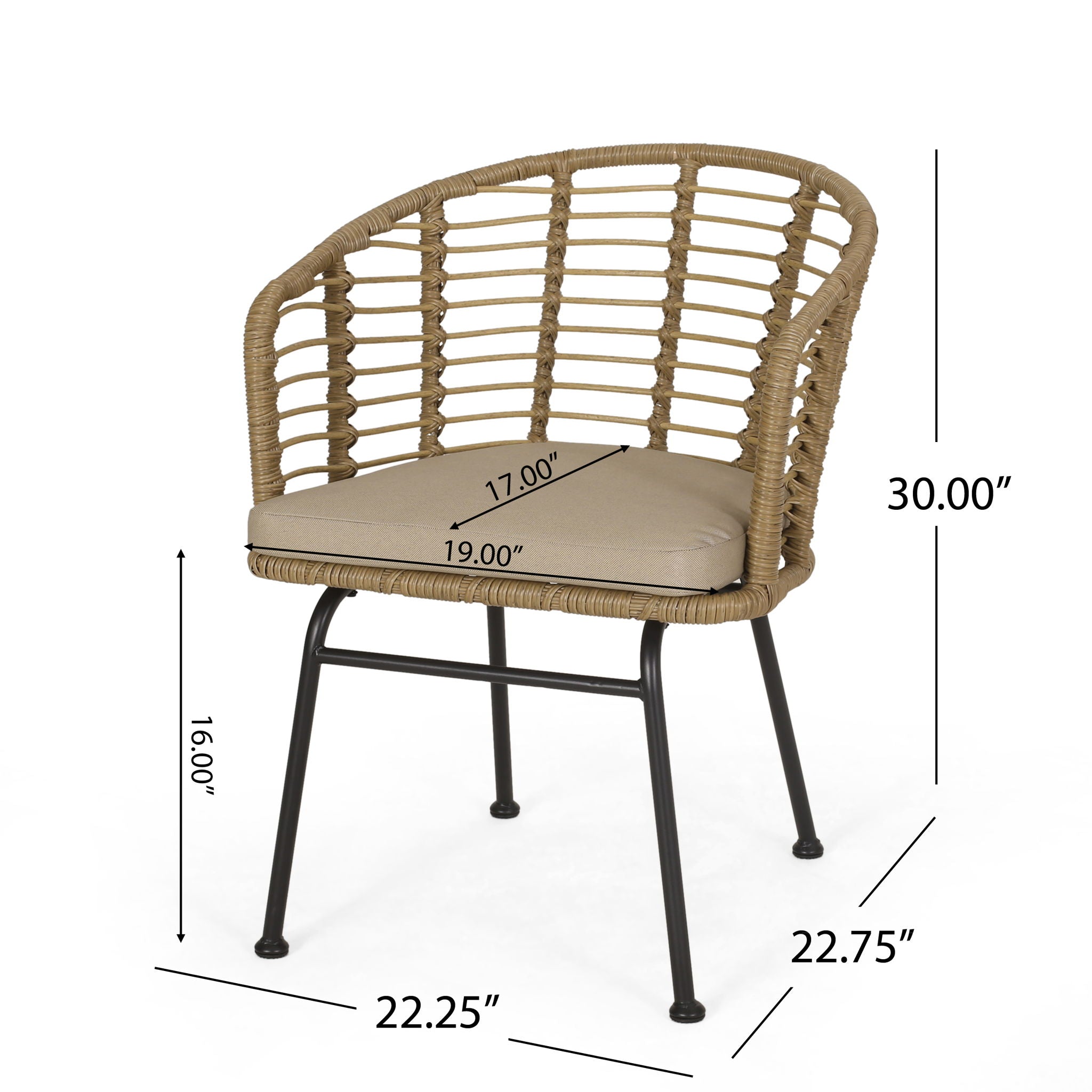 Randy Modern Wicker Chair With Water Resistant Cushions - Brown / Beige