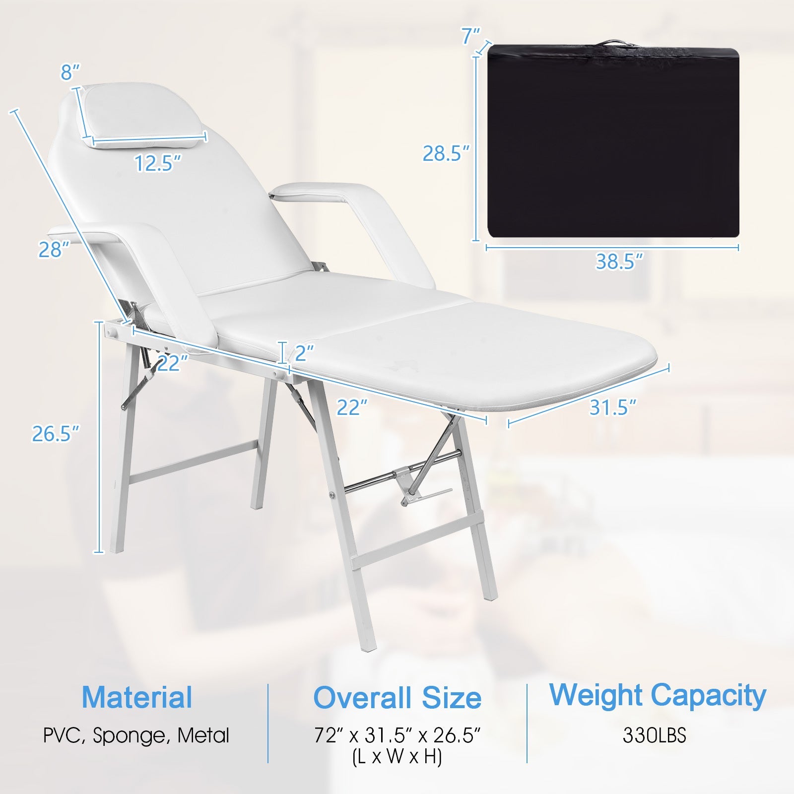 73 Inch Portable Tattoo Salon Facial Bed Massage Table