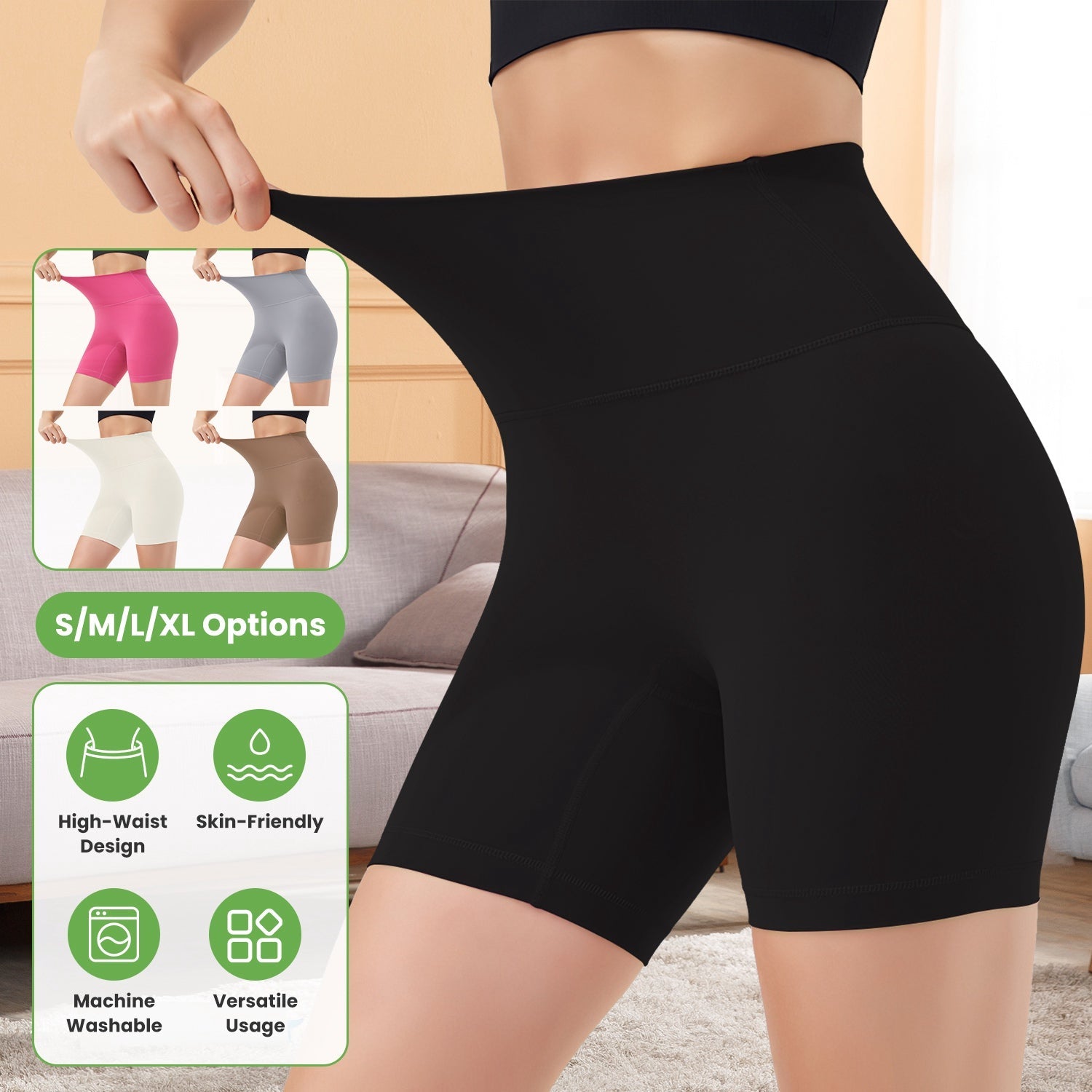 Women\'s High Waist Biker Shorts Tummy Control Pants Athletic Leggings Spandex Booty Shorts with 6.3In Inseam No Front Seam for Workout Yoga Running V