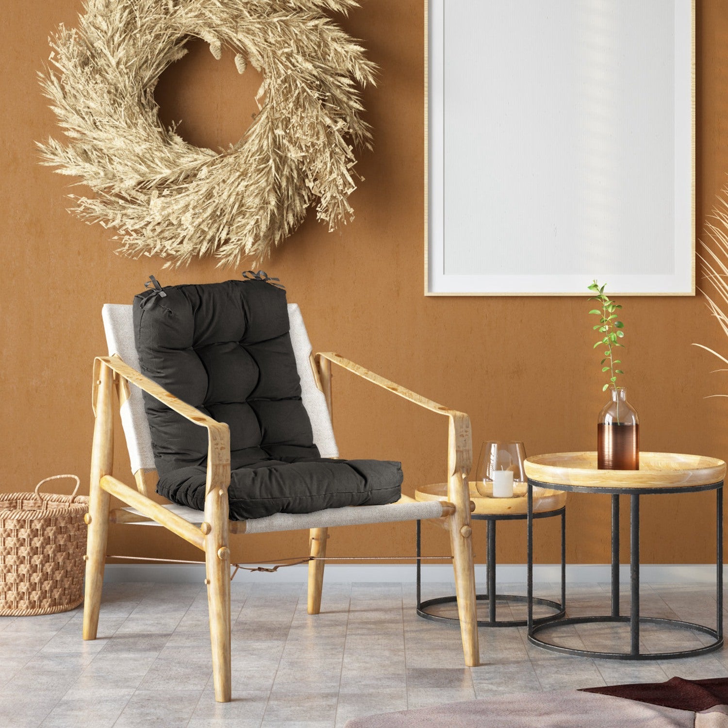 2Pcs Rocking Chair Cushion Upper And Lower Back And Seat Sets with Non-Slip Ties Polyester Fiber Filling Comfortable for Indoor Home Office Car