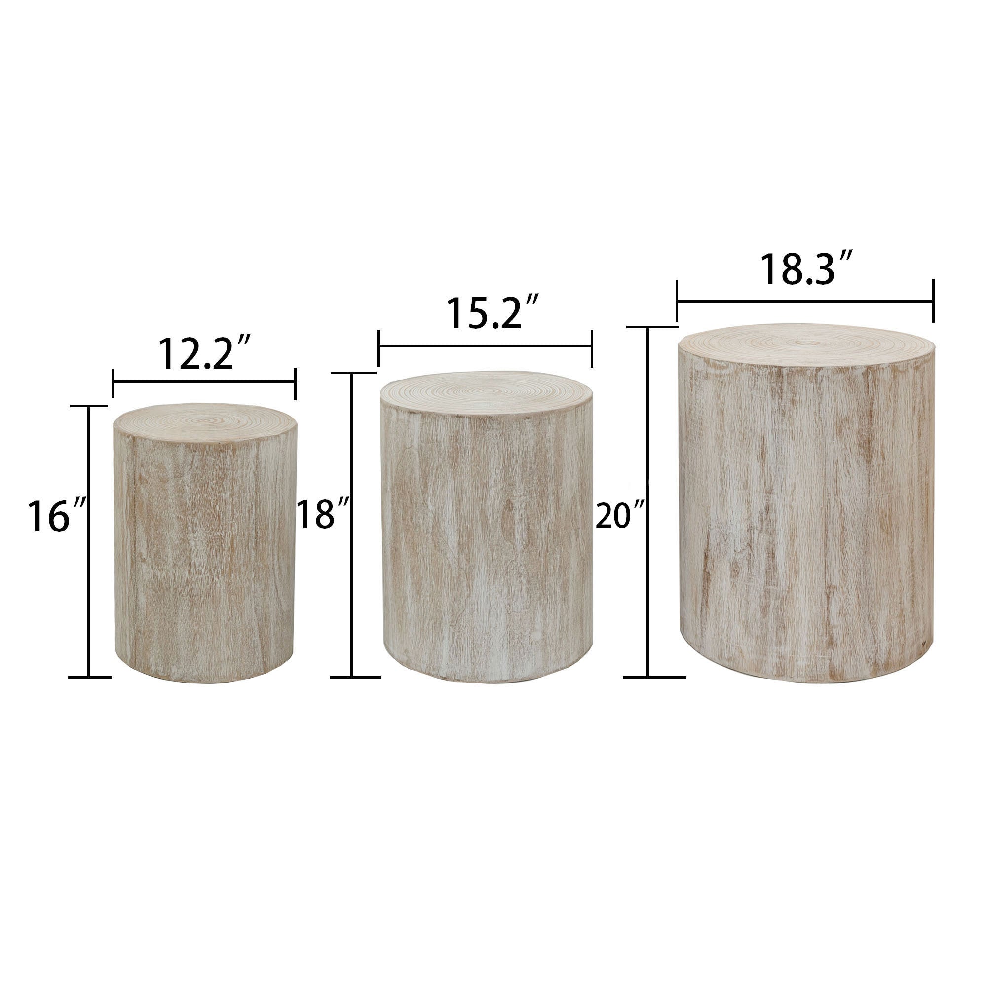 Set of 3 Rounded Wood Coffee Tables with Whitewashed Wood Finish