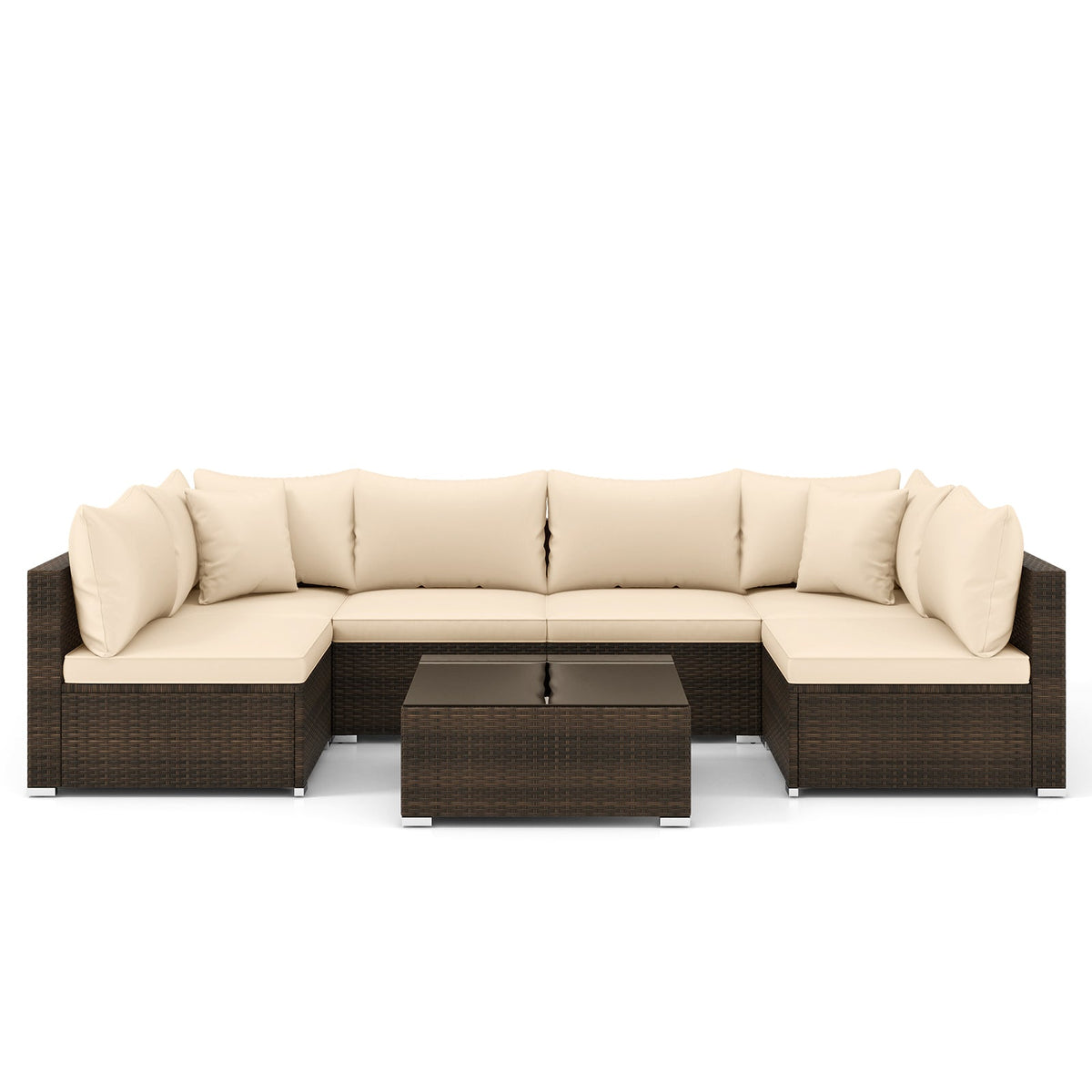 7 Pieces Patio Rattan Furniture Set with Sectional Sofa Cushions