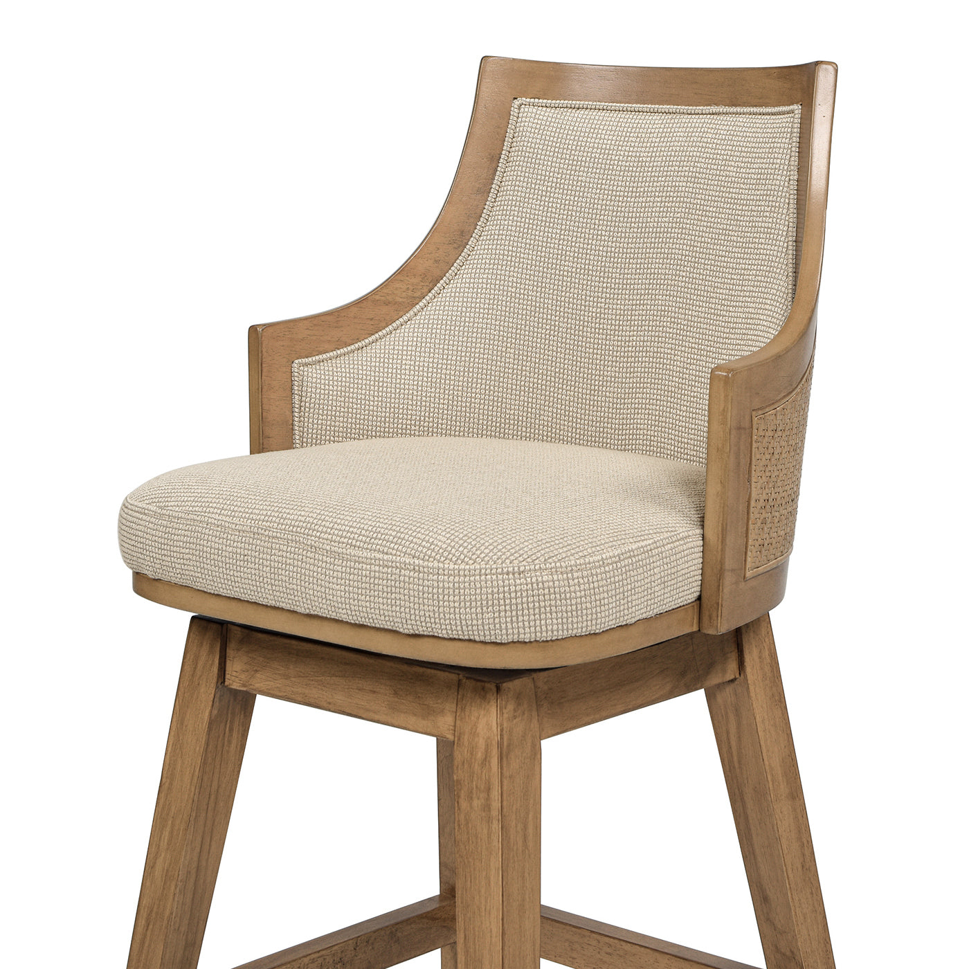 Bahama 26' Cane Rattan High-Back Swivel Counter Stool with Recessed Arms, Taupe Beige Textured Weave