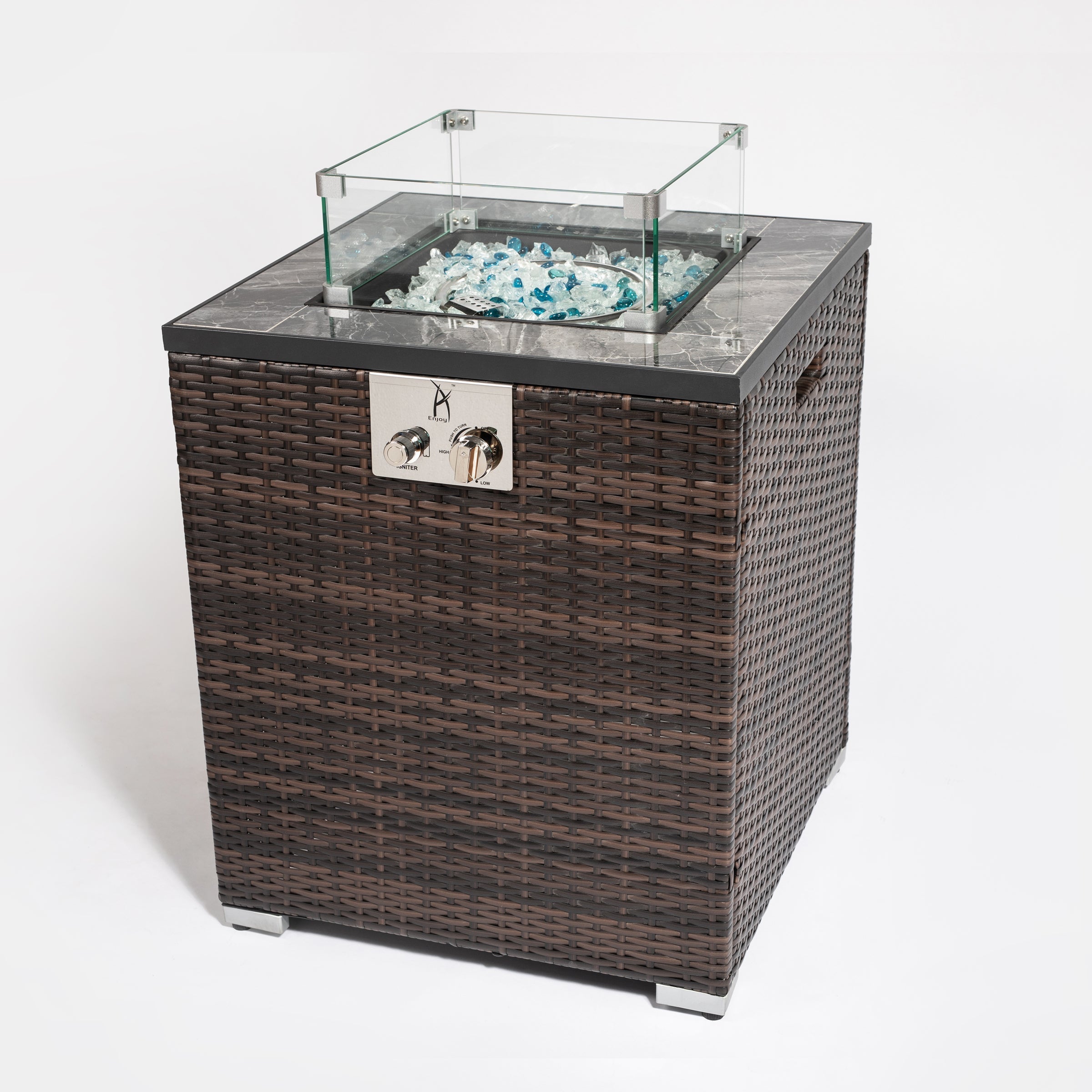 24" Propane Gas Fire Pit Table with Tile Tabletop and Wicker Base