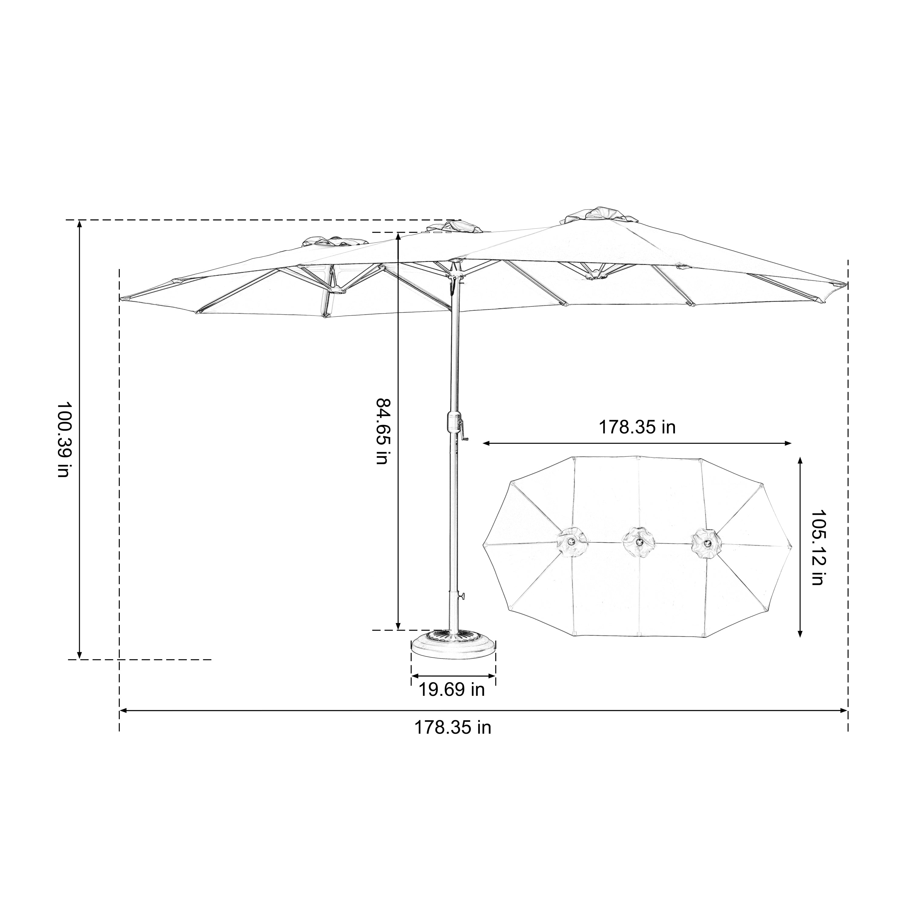 14.8 Ft Double Sided Outdoor Umbrella Rectangular Large with Crank (Dark Green)
