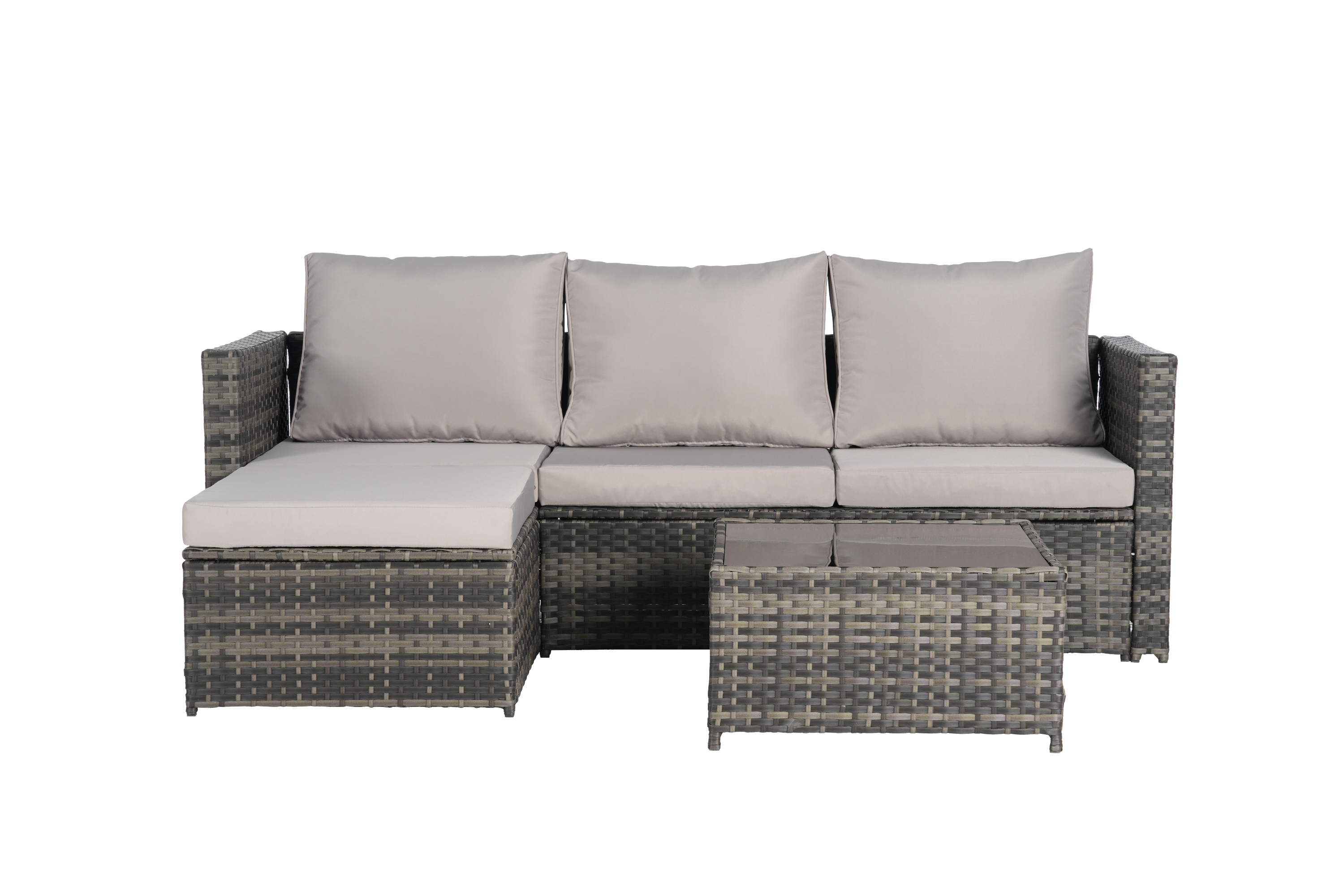 2 Pieces Patio Furniture Set with Woven Sectional and Ottoman