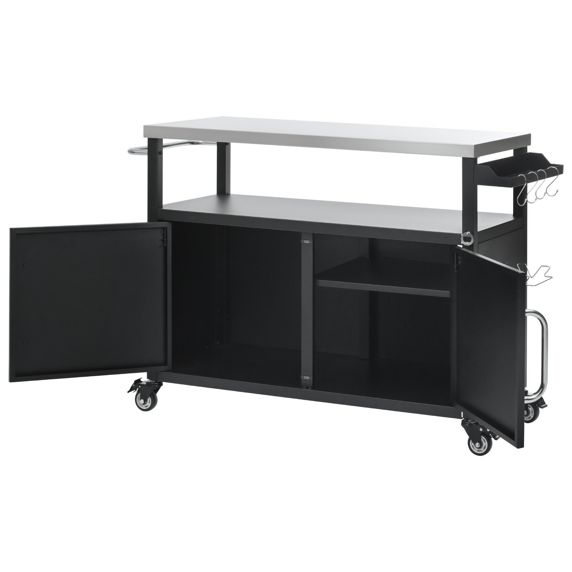 K&K 54.5 Inch Outdoor Kitchen Island with Stainless Steel Tabletop