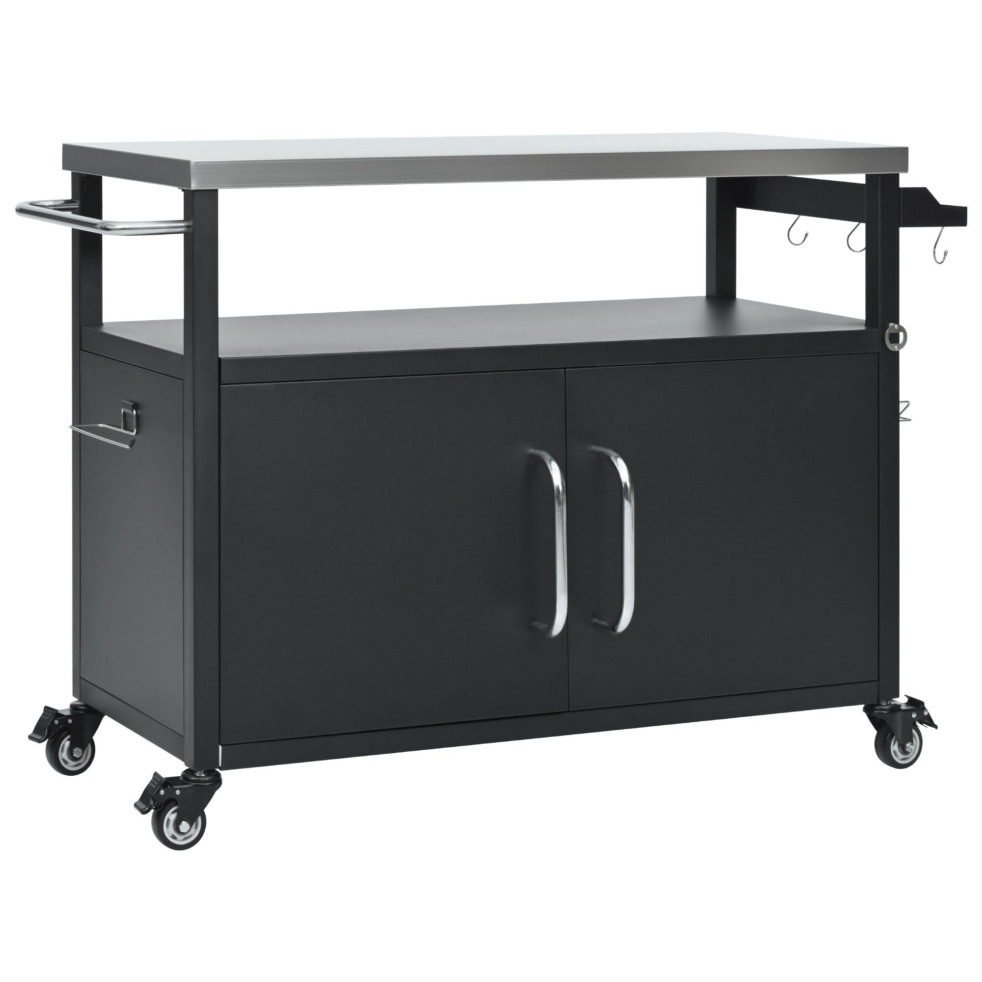 K&K 54.5 Inch Outdoor Kitchen Island with Stainless Steel Tabletop