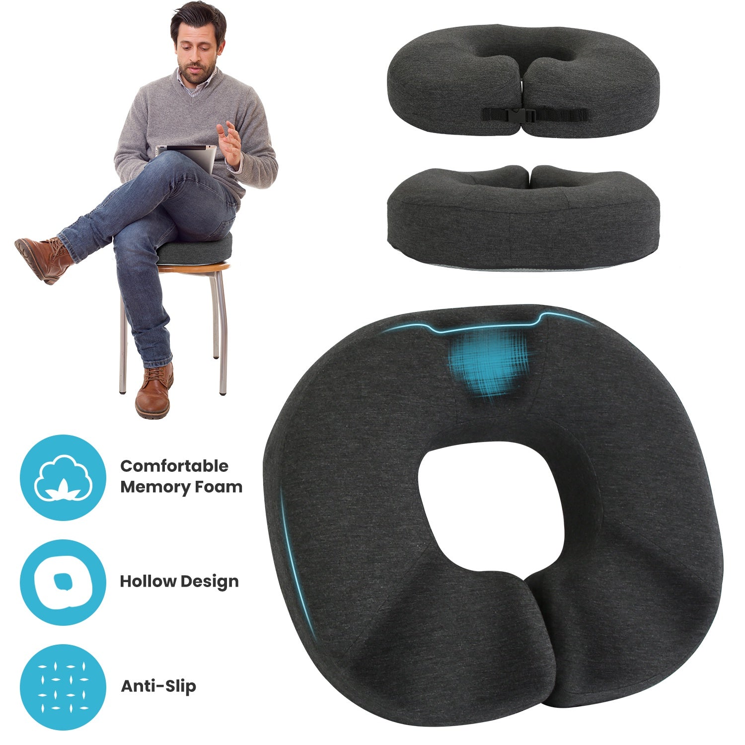 Donut Pillow Seat Cushion Memory Foam Donut Chair Cushions Ergonomic Seat Cushion Pad for Coccyx Prostate Sciatica Pelvic Floor Pressure Sores Office