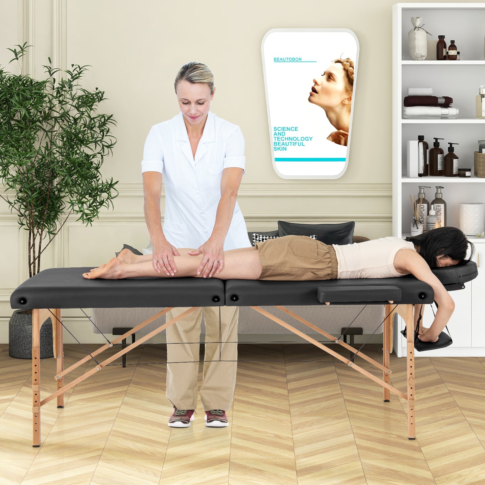 84 Inch Foldable Massage Table with Carrying Bag and Height Adjustable-Black