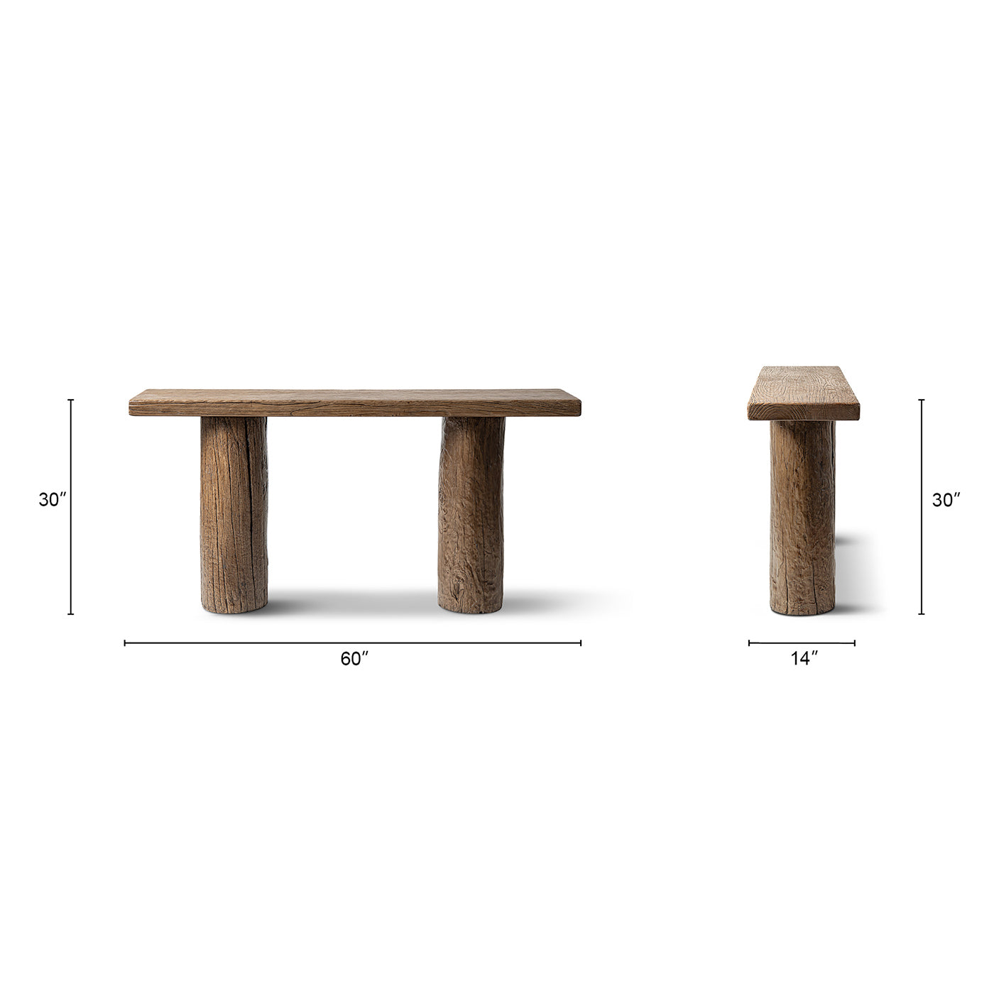 Arbor 60' Reclaimed Elm Double Pillar Console Table, Heritage Medium-Dark Brown