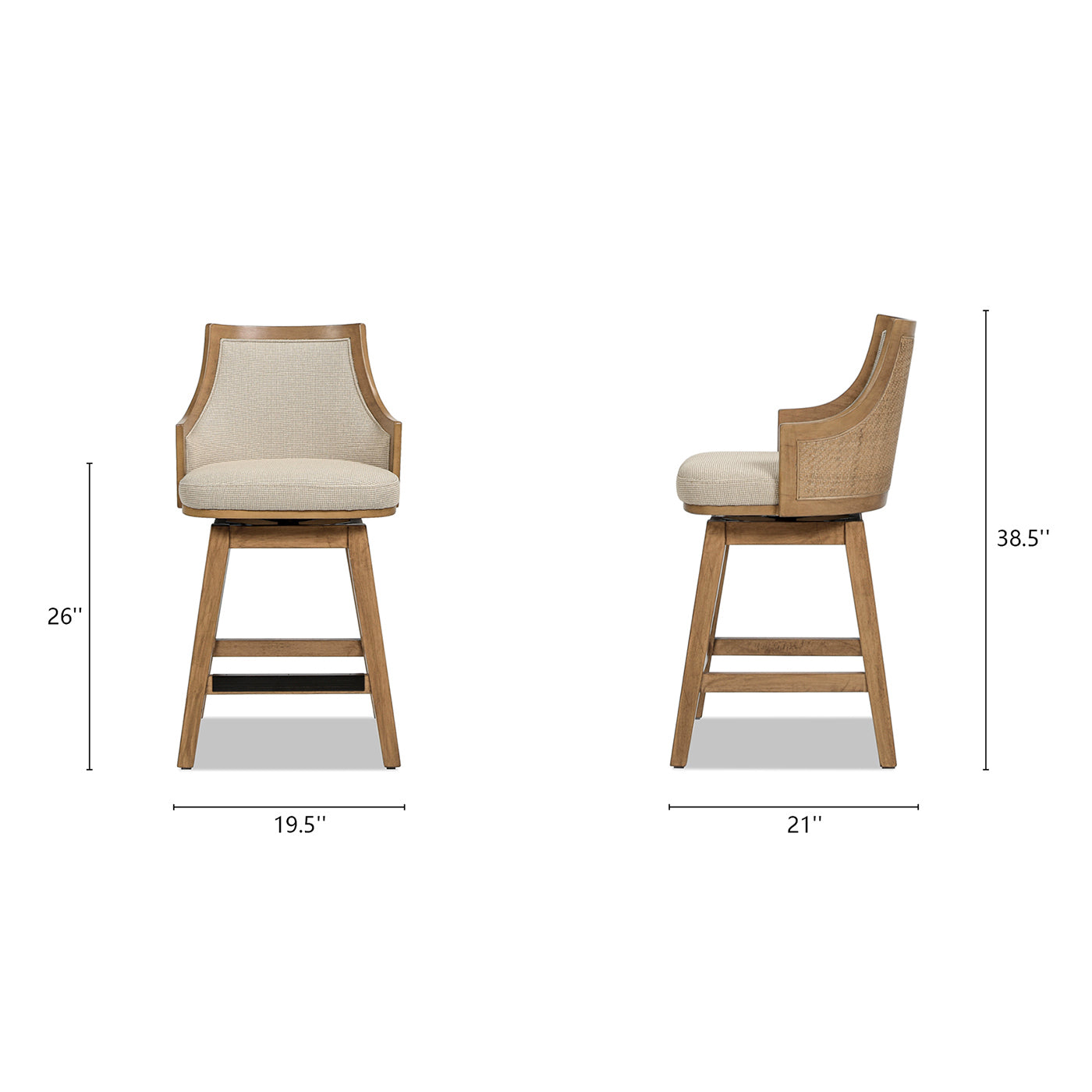 Bahama 26' Cane Rattan High-Back Swivel Counter Stool with Recessed Arms, Taupe Beige Textured Weave