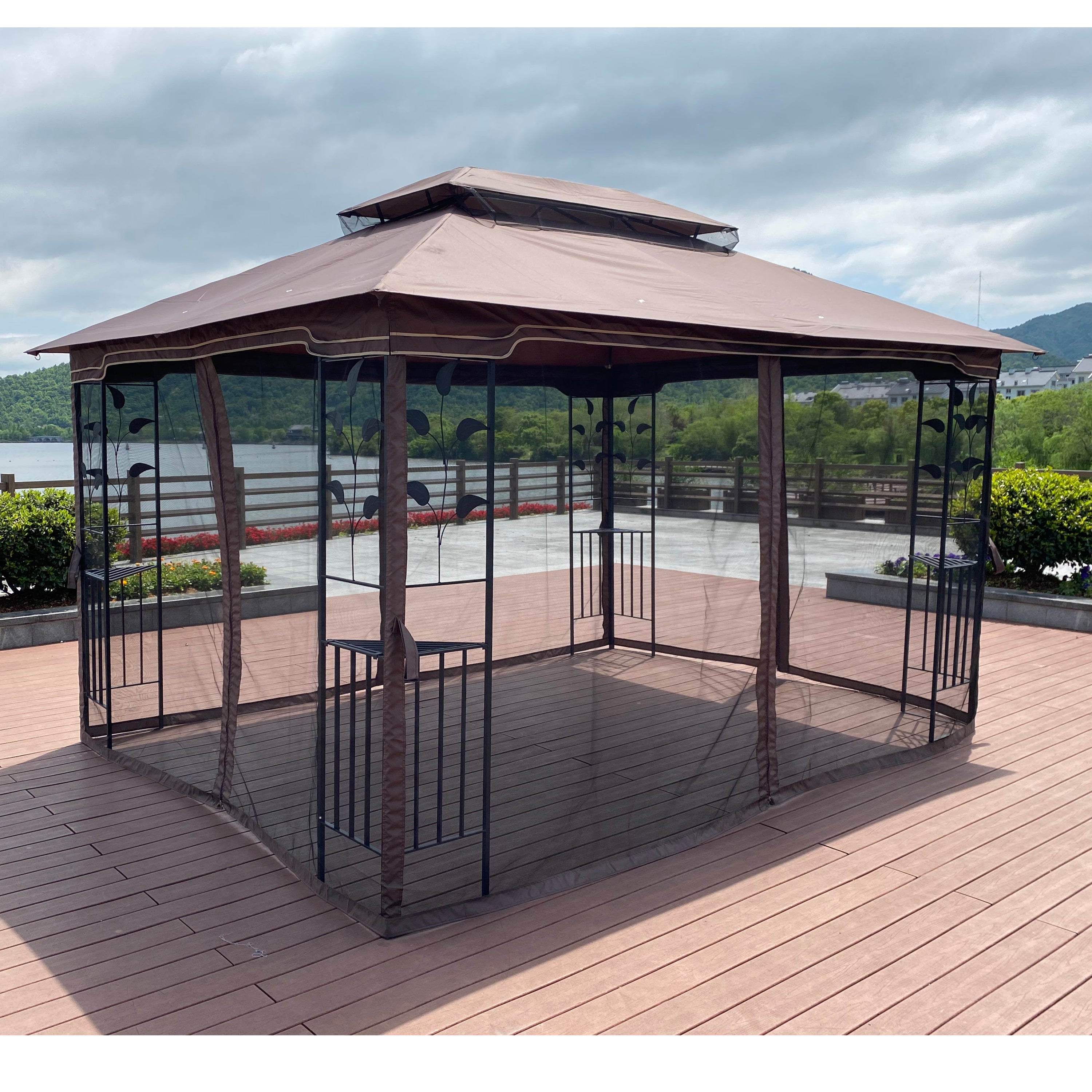 13 x 10 ft Patio Gazebo Tent with Ventilated Double Roof and Mosquito Net