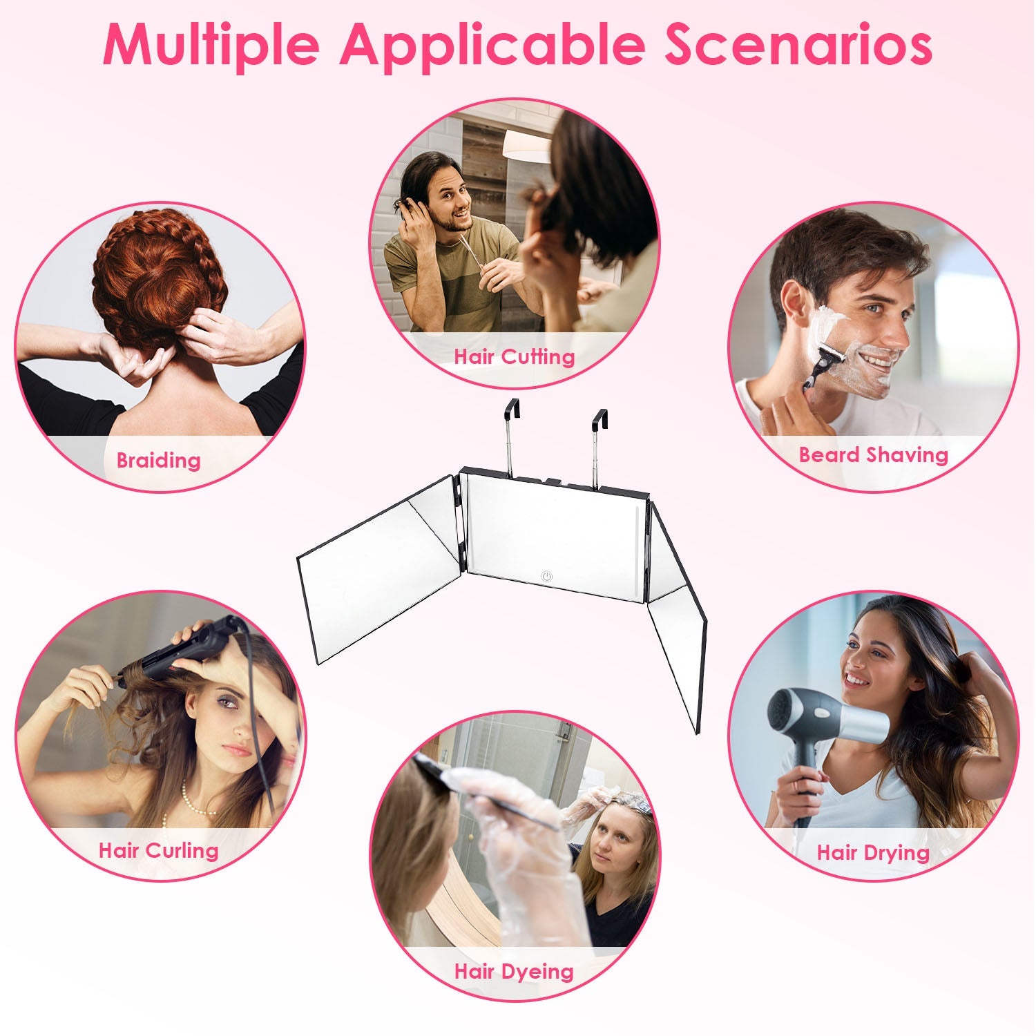 3 Way Mirror with LED Telescopic Hanger