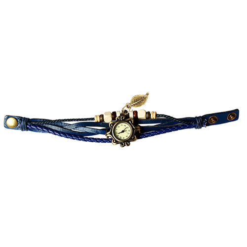 Leather Tree Leaf Women's Watches-blue