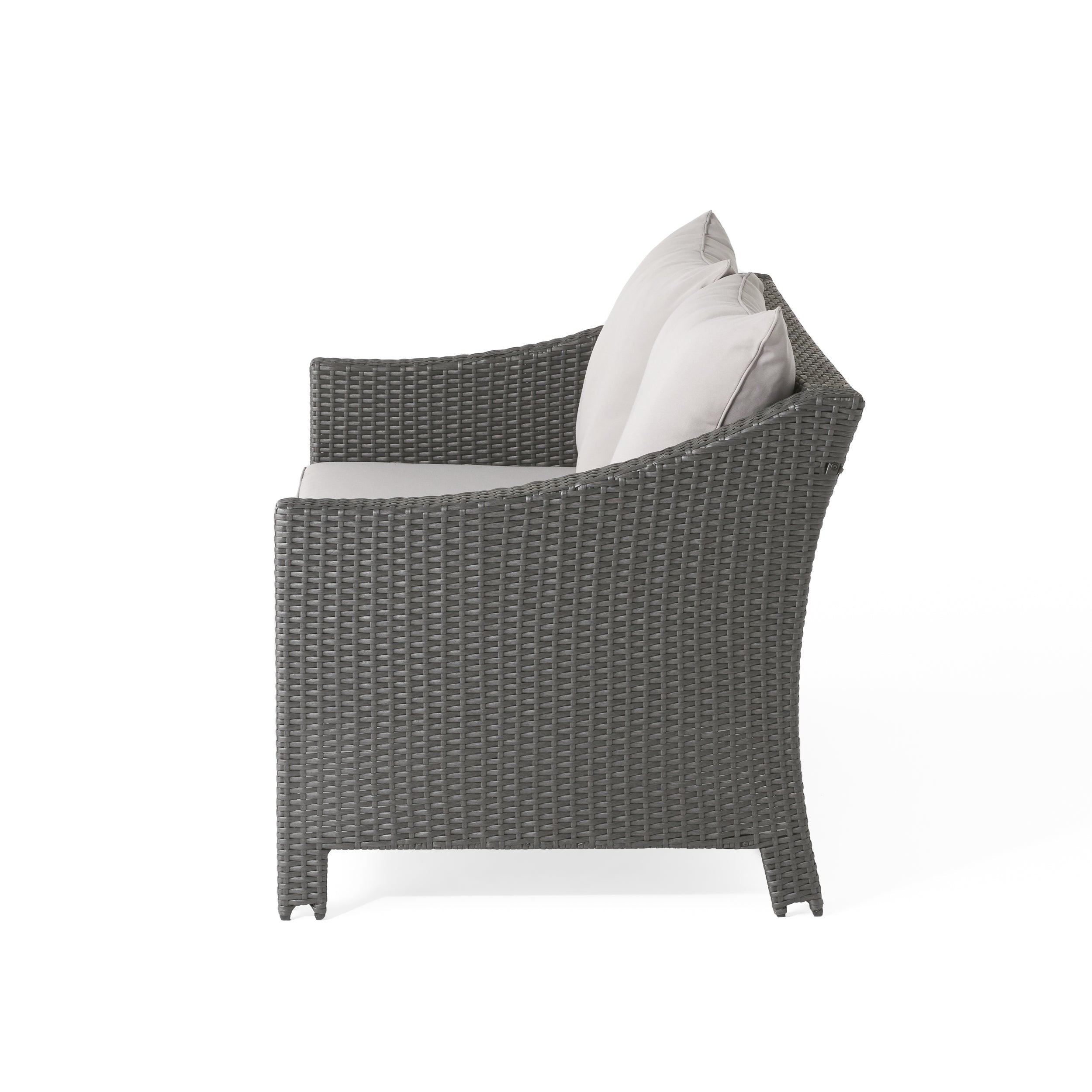 Contemporary ANTIBES Loveseat & Table Set Outdoor Grey PE Rattan Iron Waterproof Fabric