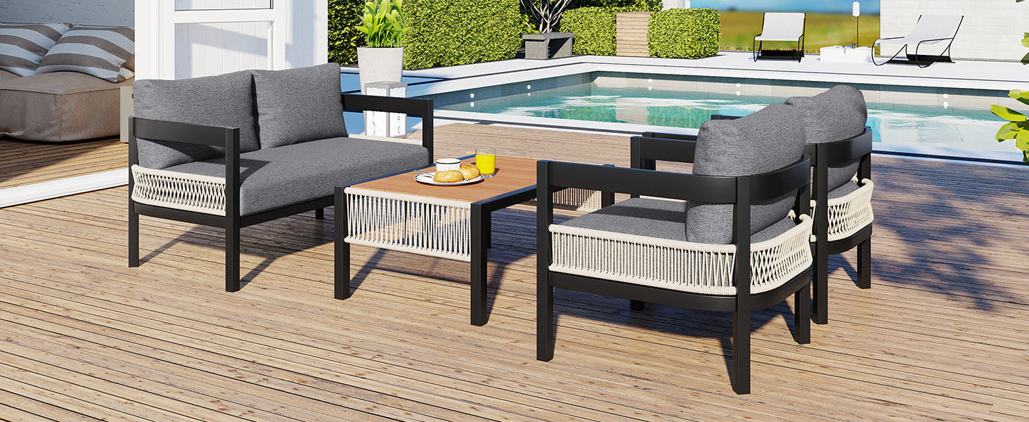 U_Style Multi-Person Outdoor Iron Sofa Set with Table