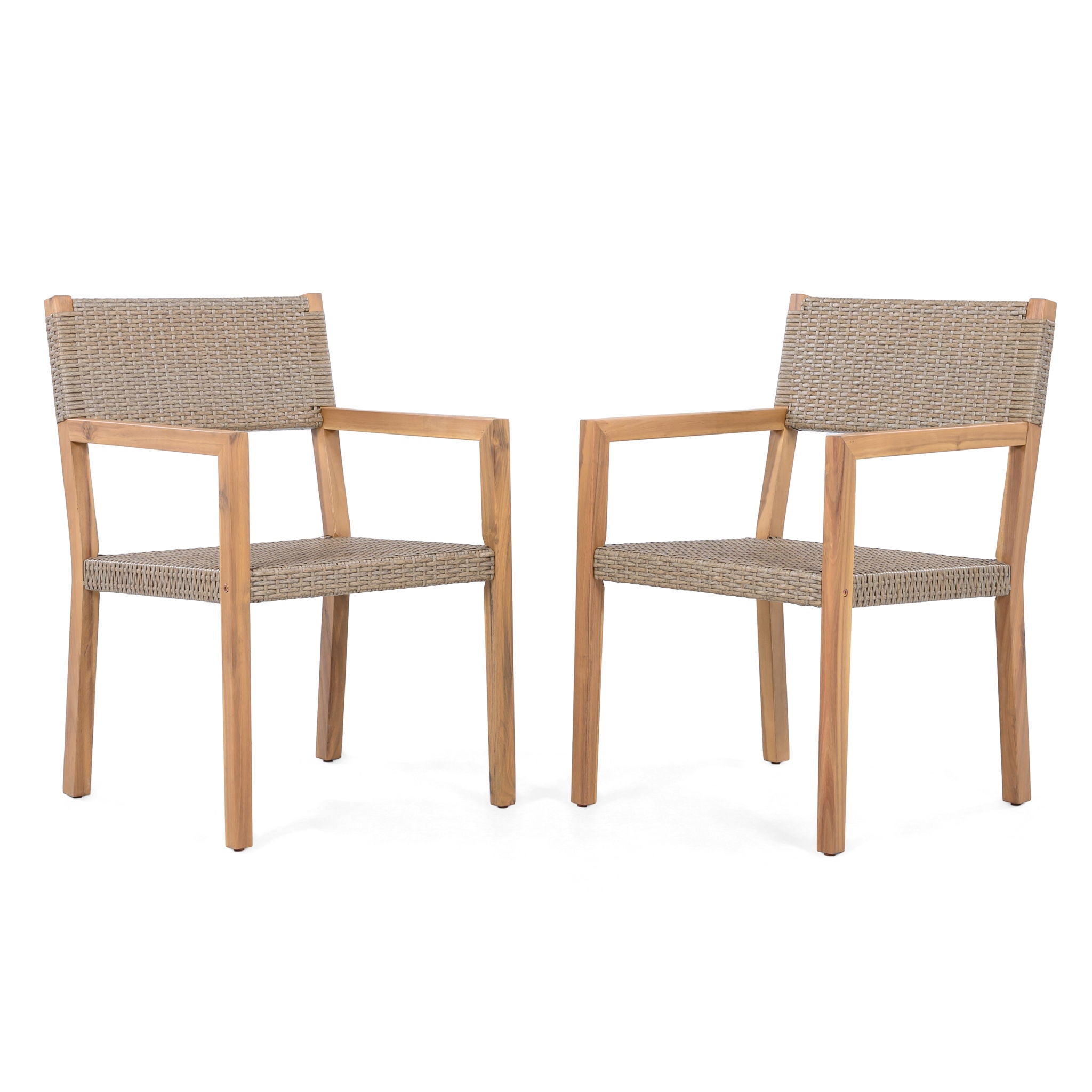 Outdoor Dining Chairs for Patios and Gardens (Set of 2) - Light Brown Multi / Light Teak