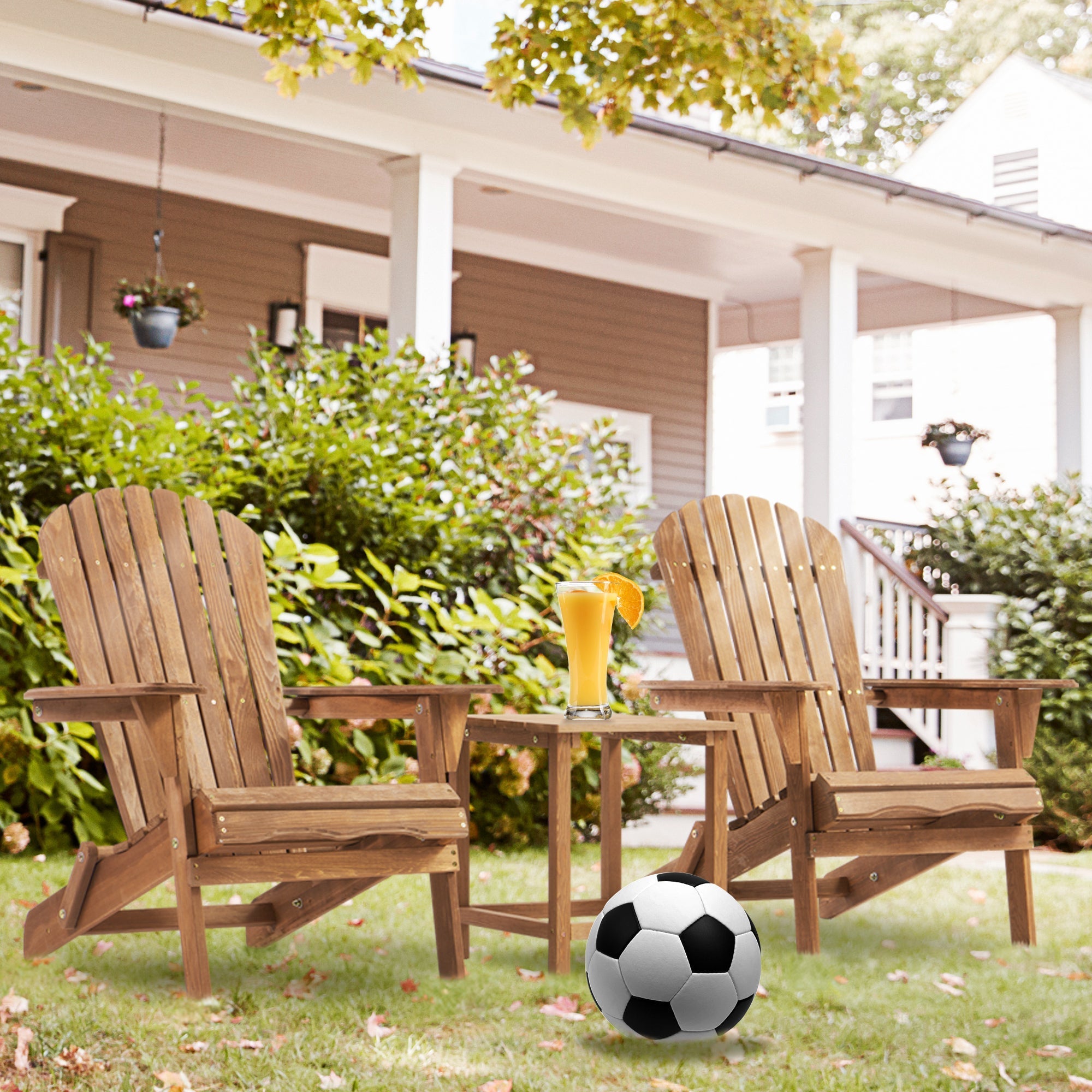Wooden Outdoor Folding Adirondack Chair Set of 2, Honey Brown