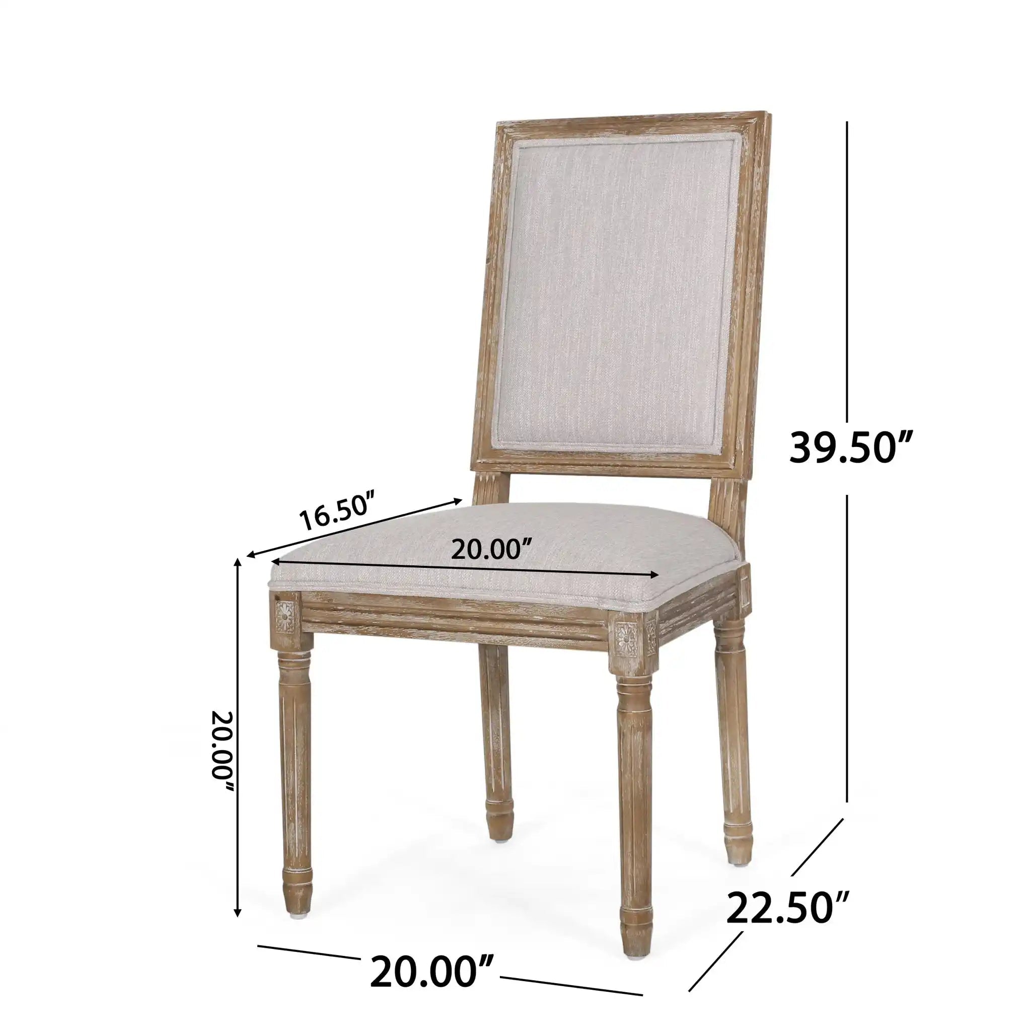 French Country Style Dining Chair with Upholstered Seating and Fluted Legs