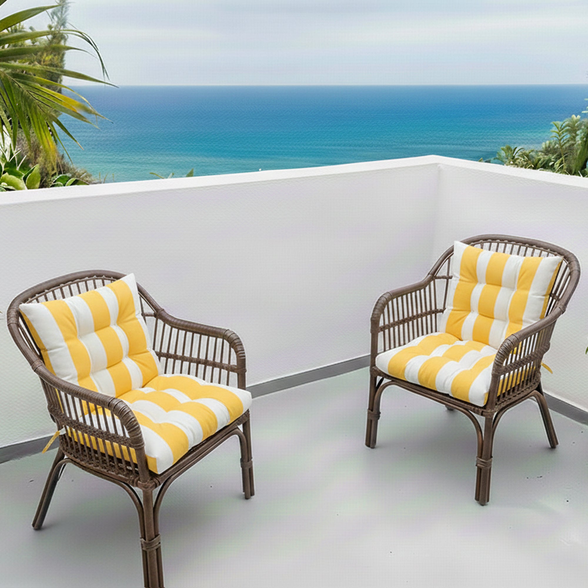 Outdoor Chair Cushions Set of 2, 19 x 19 x 4 Inch Tufted Seat Cushions with Ties