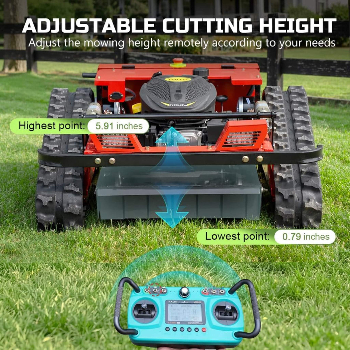 Heavy-Duty 9HP 225CC Remote-Controlled All-Terrain Gas-Powered Lawn Mower With 21-Inch Cutting Width