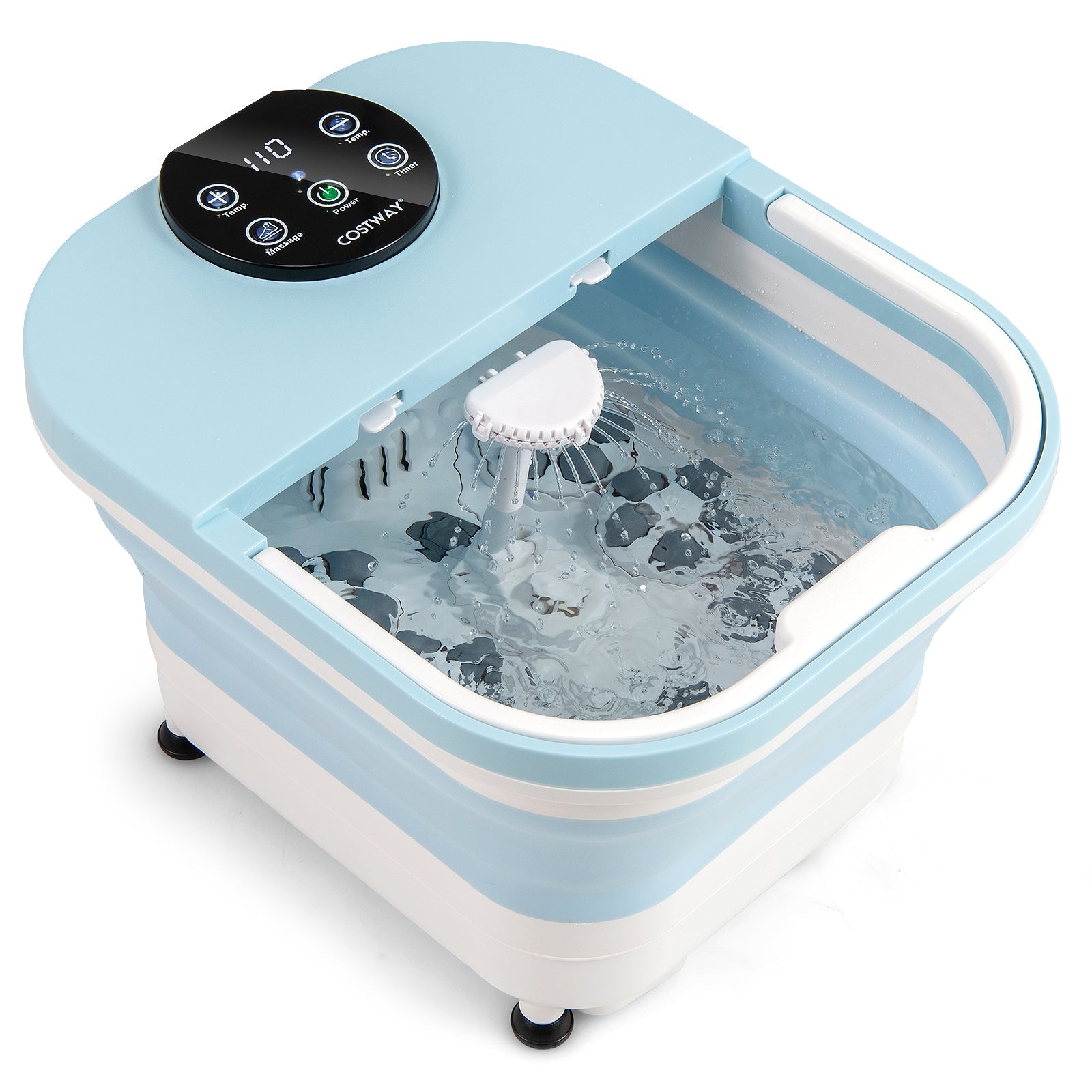 Collapsible Foot Spa Massager Foot Bath Tub with Heat Shower and Timer-Blue