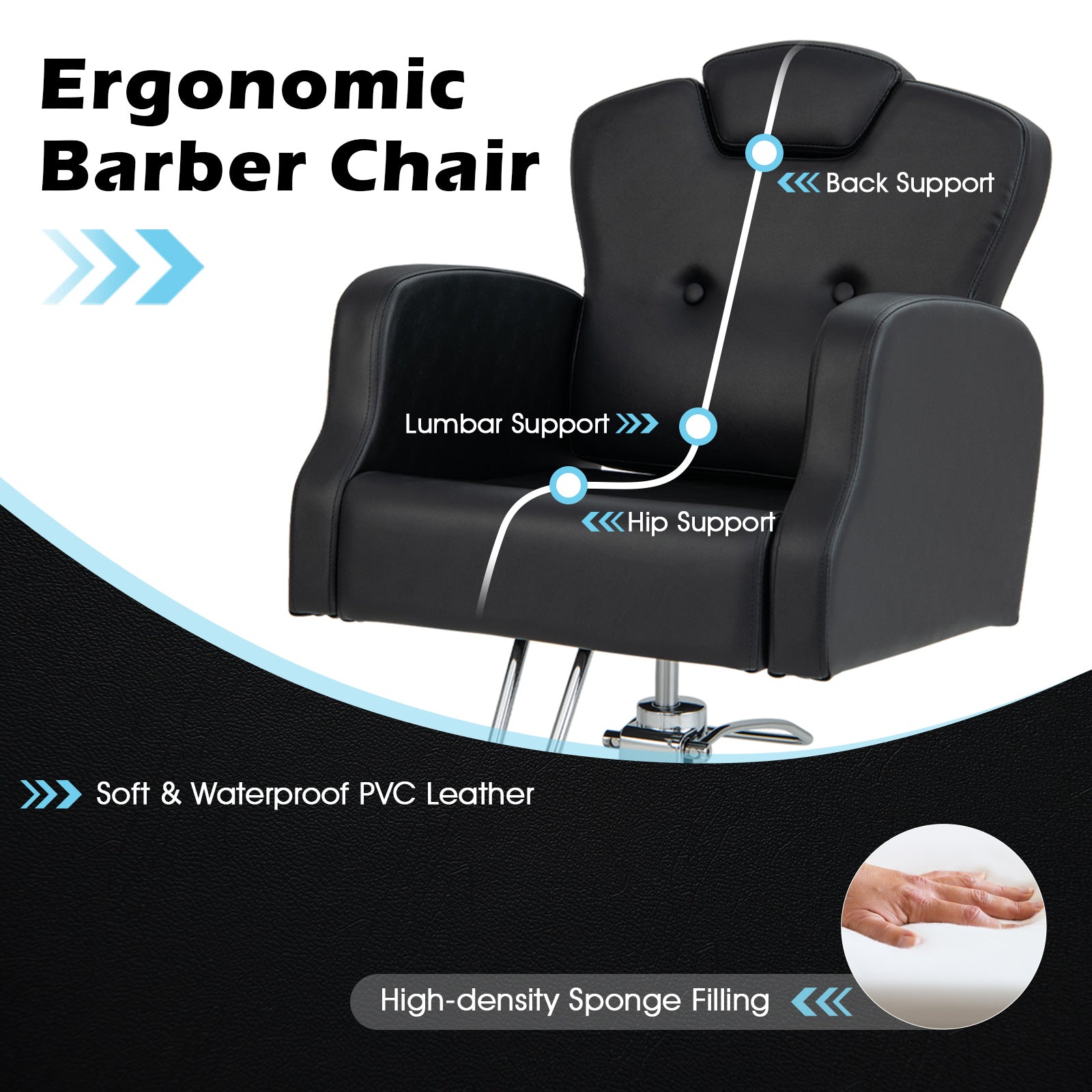 Heavy Duty Salon Chair with 360 Degrees Swivel-Black