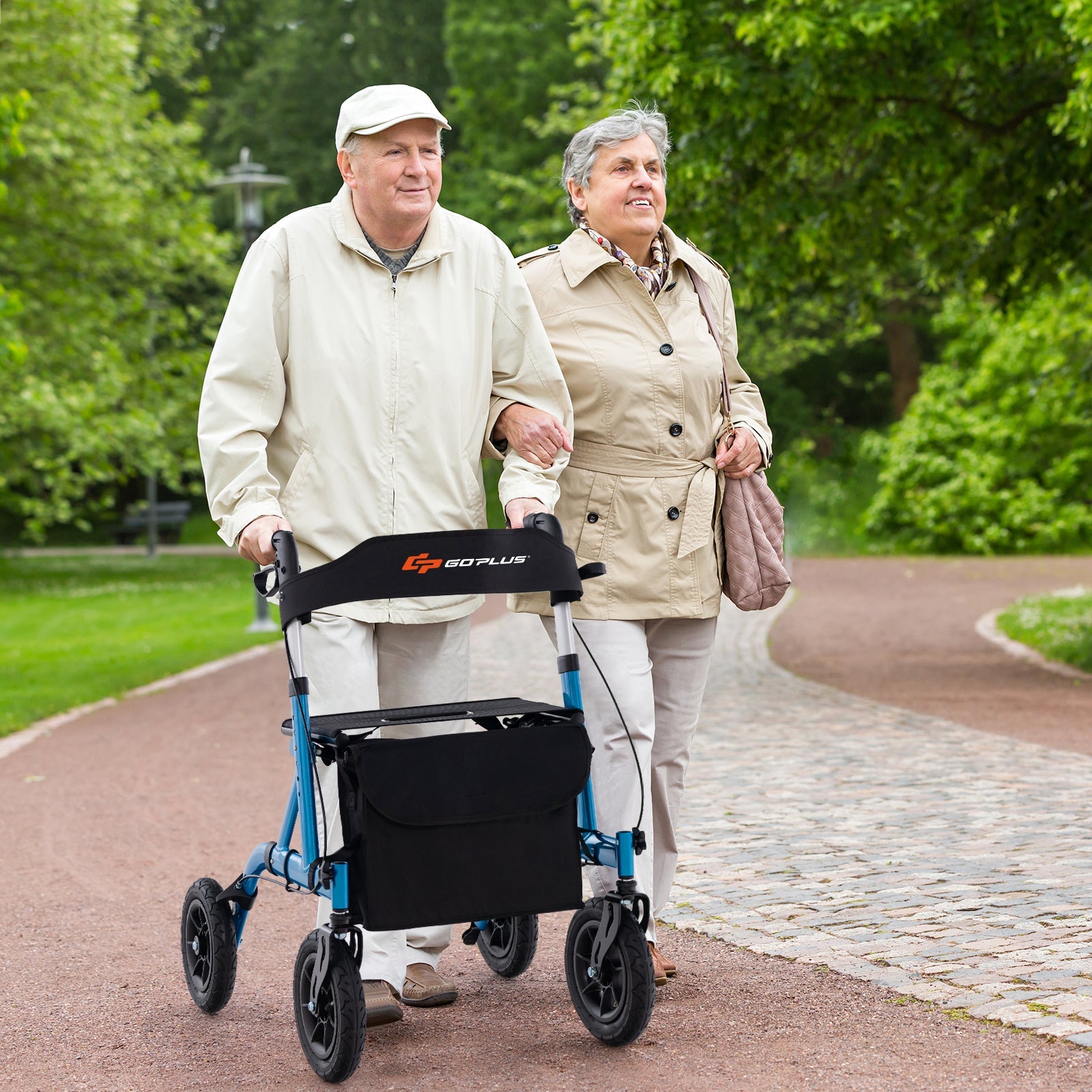 Height Adjustable Rollator Walker Foldable Rolling Walker with Seat for Seniors-Blue