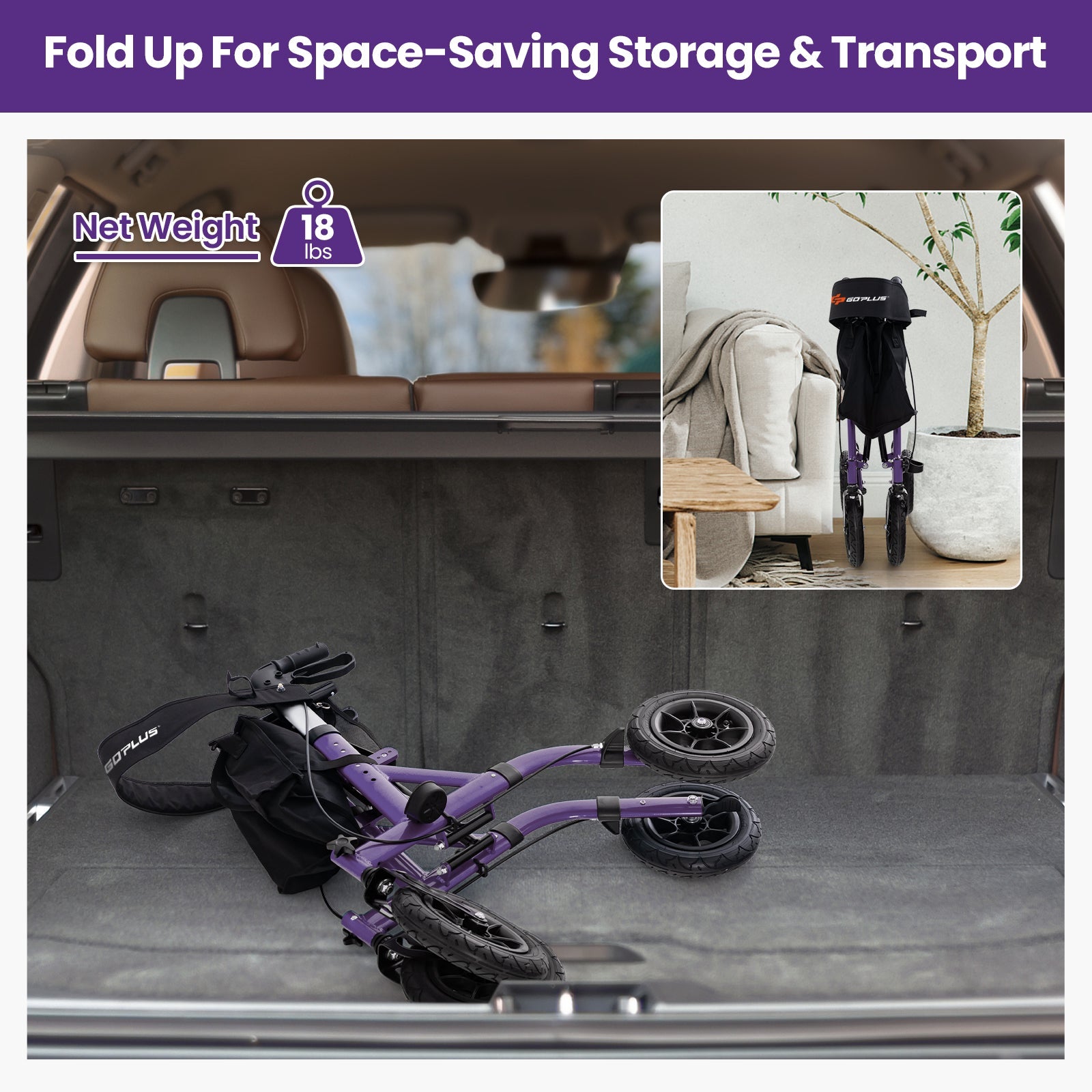 Height Adjustable Rollator Walker Foldable Rolling Walker with Seat for Seniors-Purple