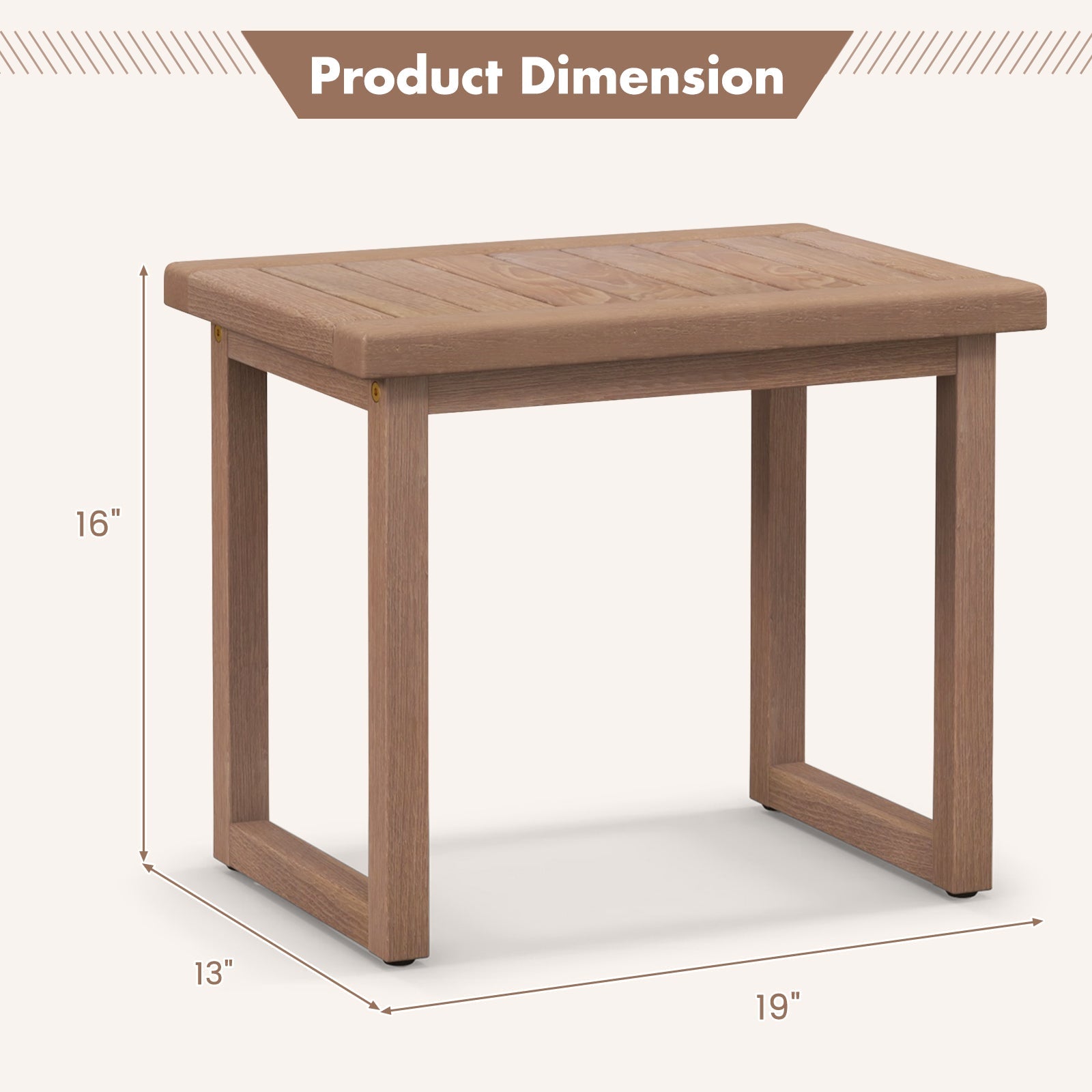 Long Natural Wood Bath Spa Stool with Non-slip Foot Pads for Elderly
