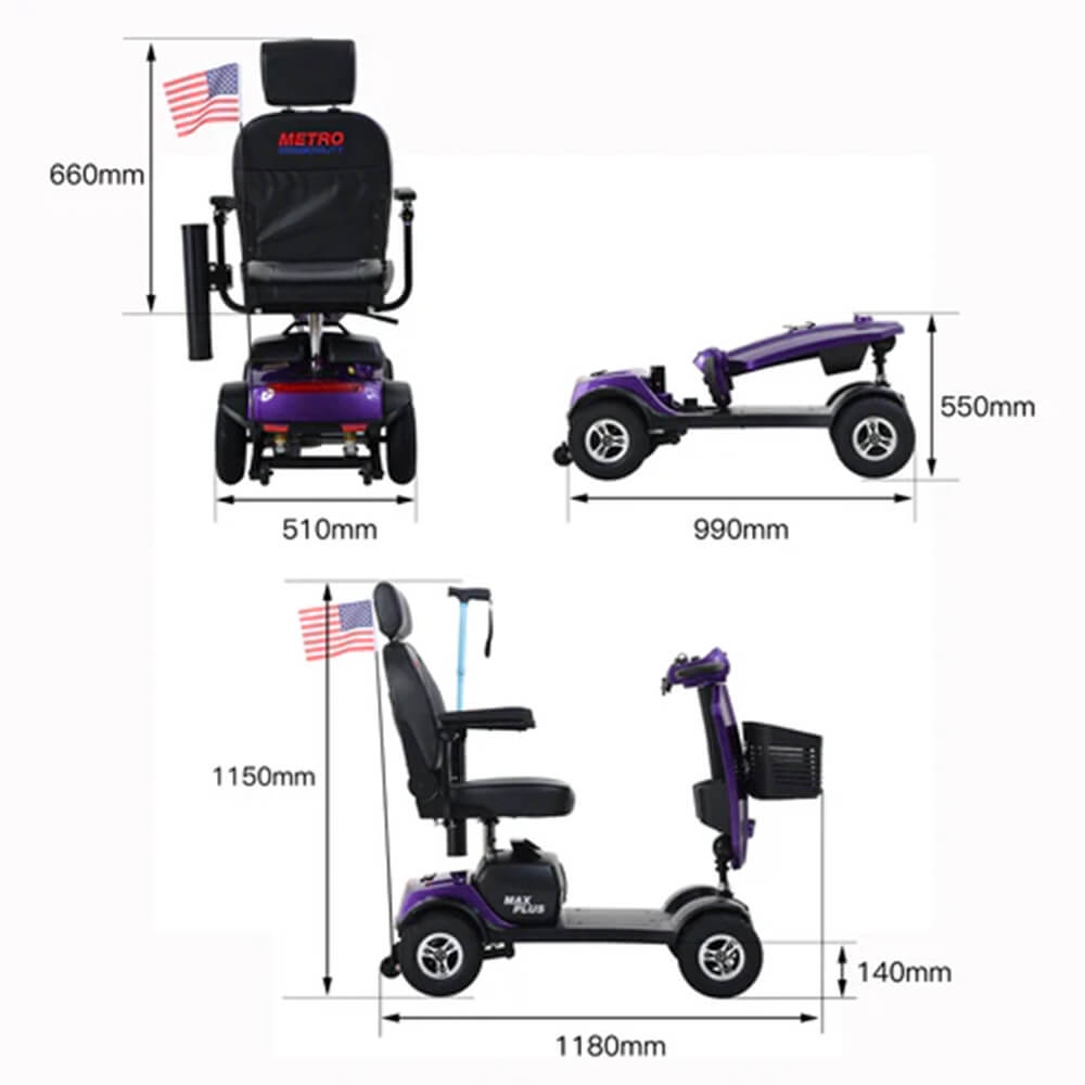 Metro Mobility Max Plus 24V/20AH Heavy Duty Electric Drive Mobility Scooter, 300LBS (SAK93164)