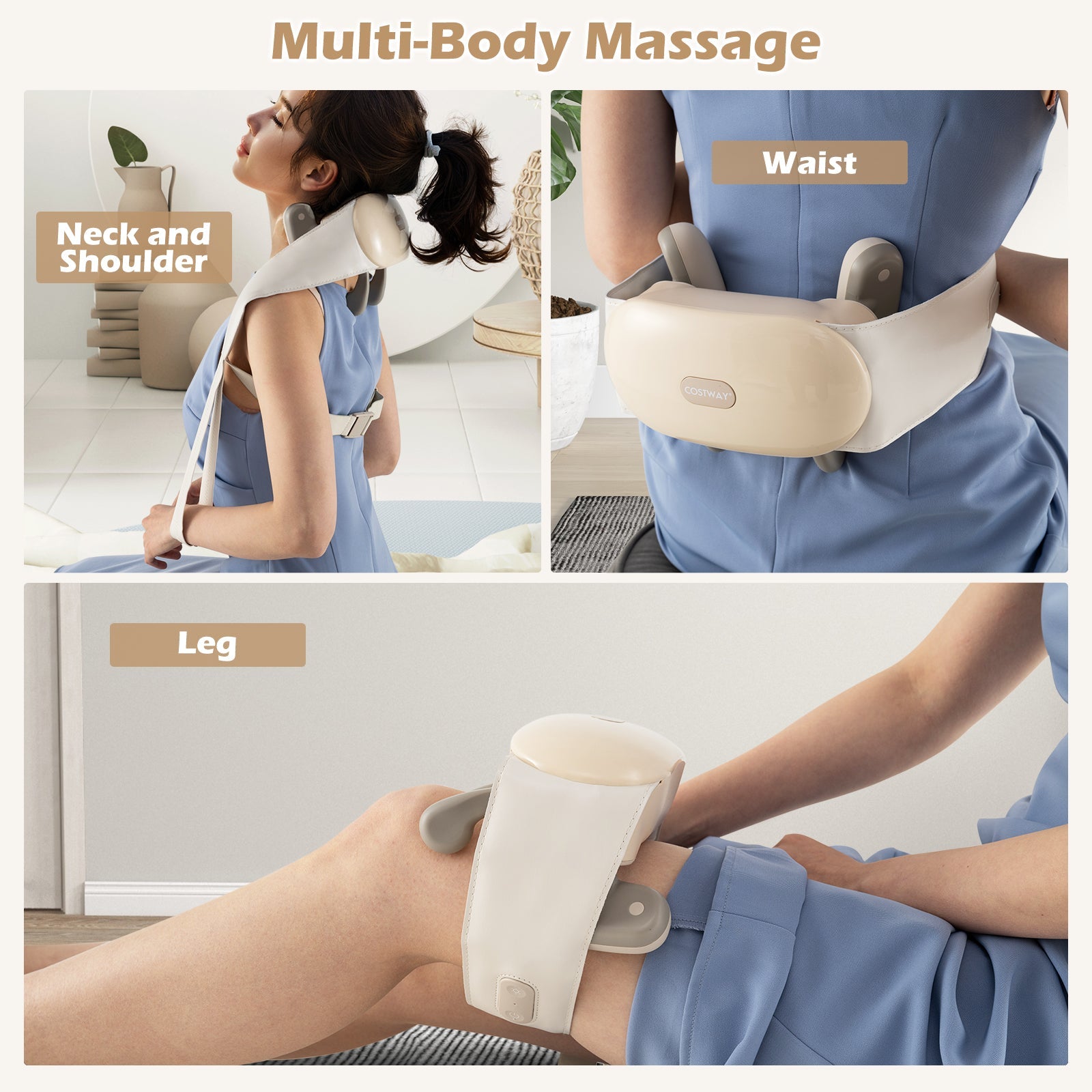 Neck Shoulder Massager with 2 Heat Levels for Pain Relief-Beige