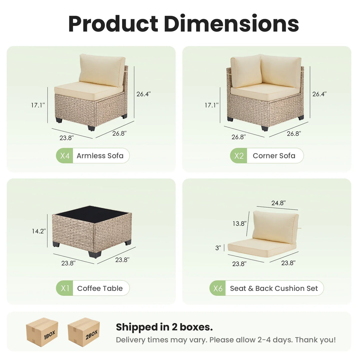 7-Piece Patio Furniture Set, Outdoor Rattan Sectional Sofa with Tempered Glass Table, All-Weather, for Garden, Porch, Backyard