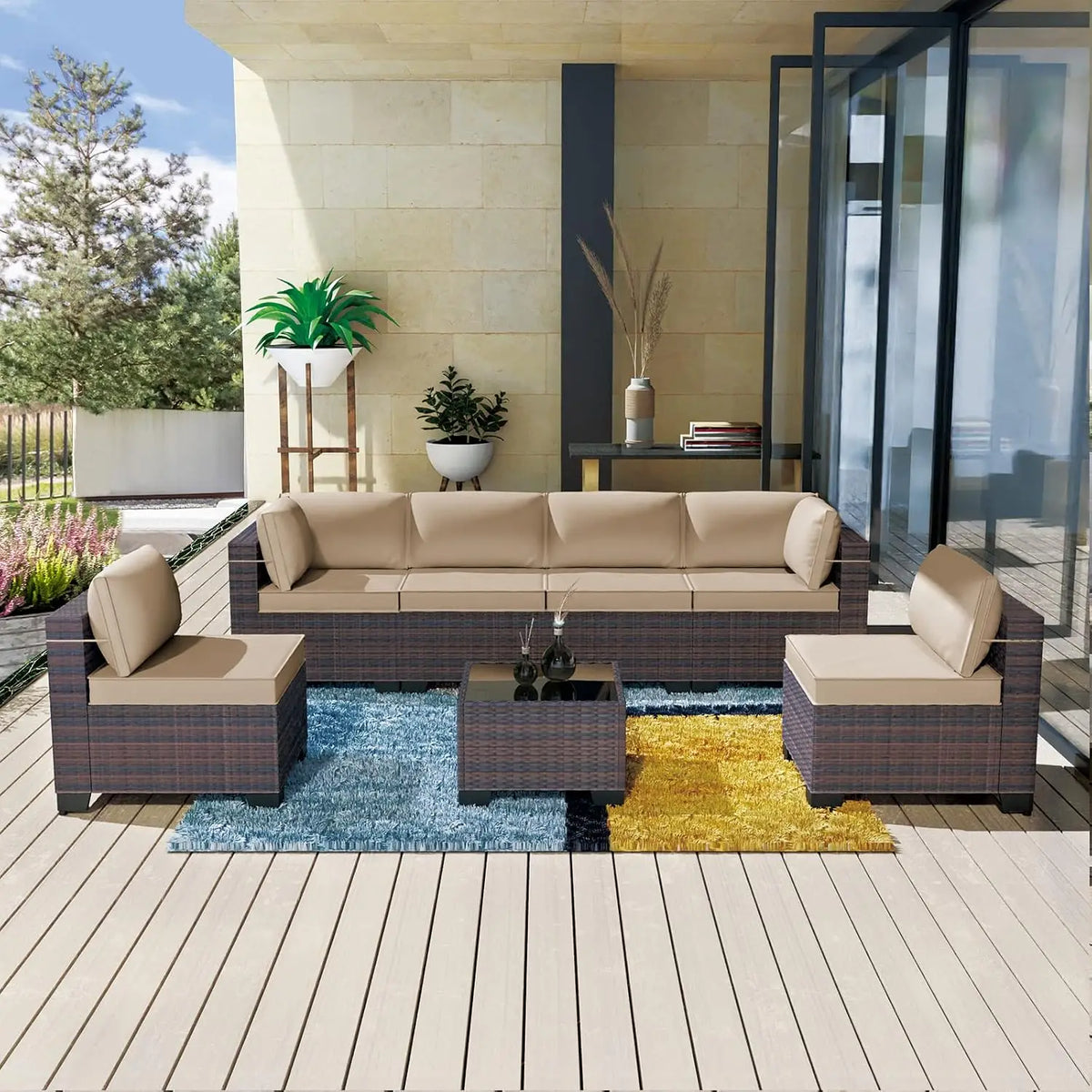 12 Piece Patio Furniture Set, Outdoor Wicker Sectional Sofa
