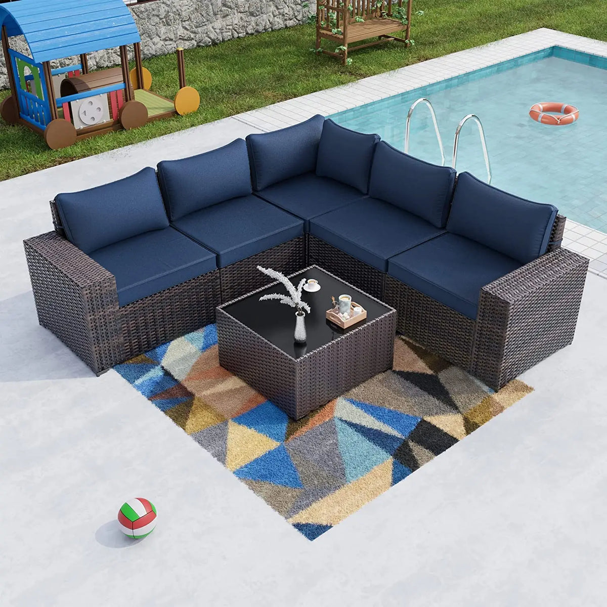12 Piece Patio Furniture Set, Outdoor Wicker Sectional Sofa
