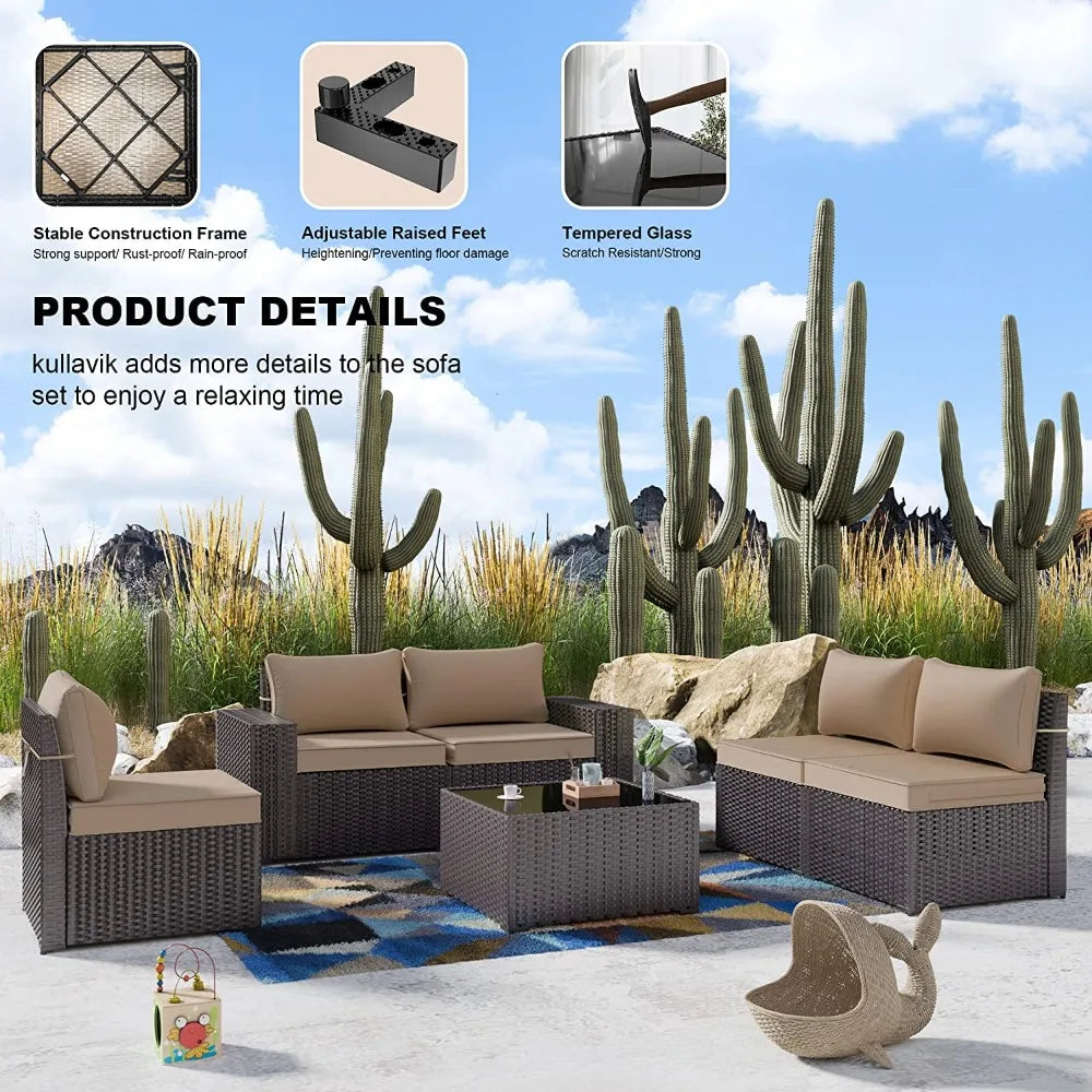 12 Piece Patio Furniture Set, Outdoor Wicker Sectional Sofa