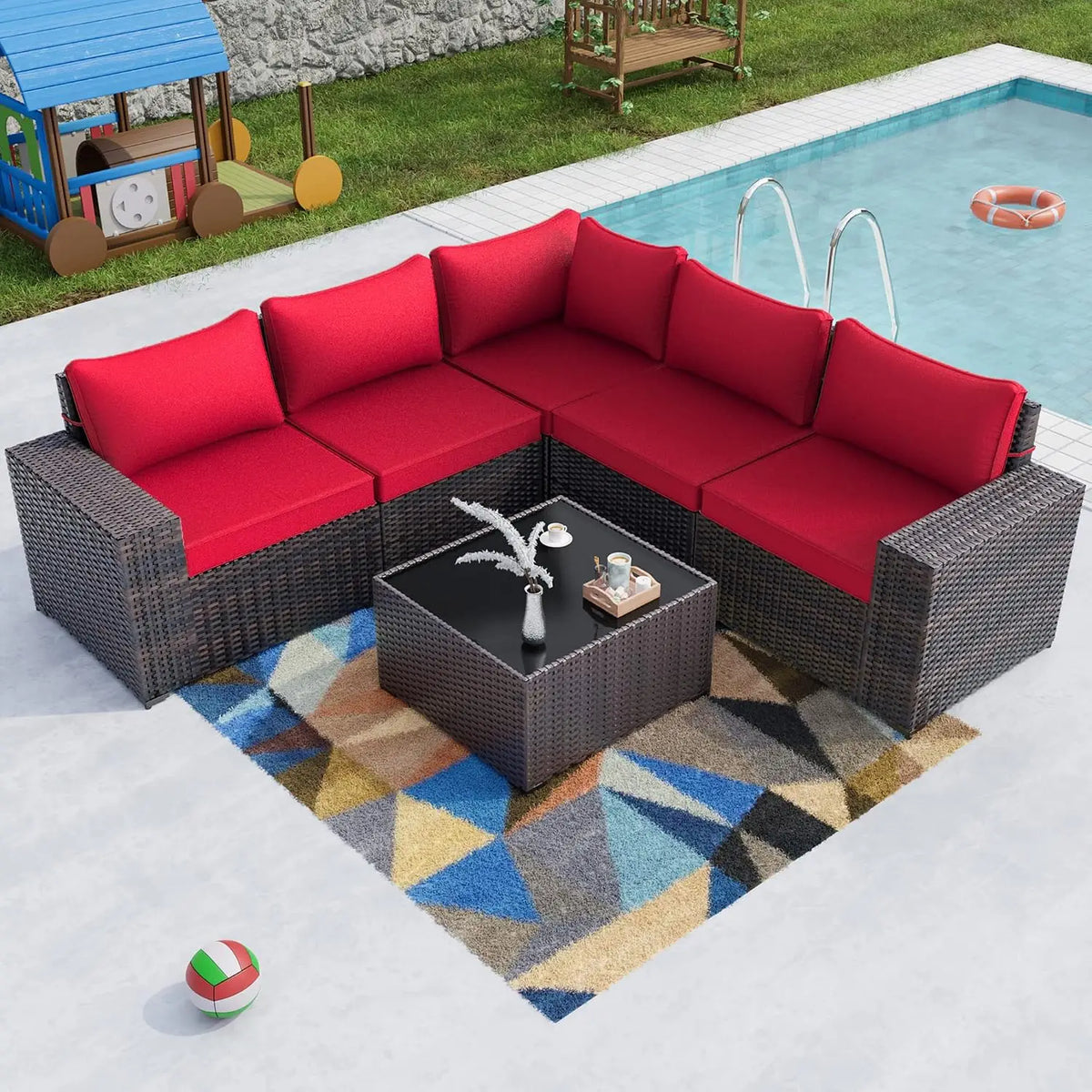 12 Piece Patio Furniture Set, Outdoor Wicker Sectional Sofa