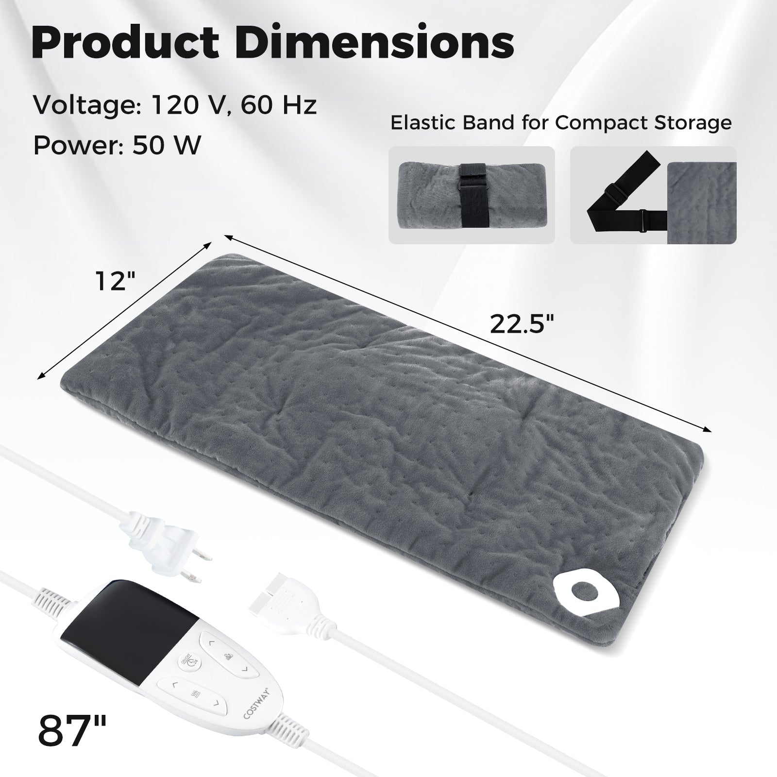Weighted Heating Pad Electric Heated Pad with 2 Massagers Massaging Vibration-Gray