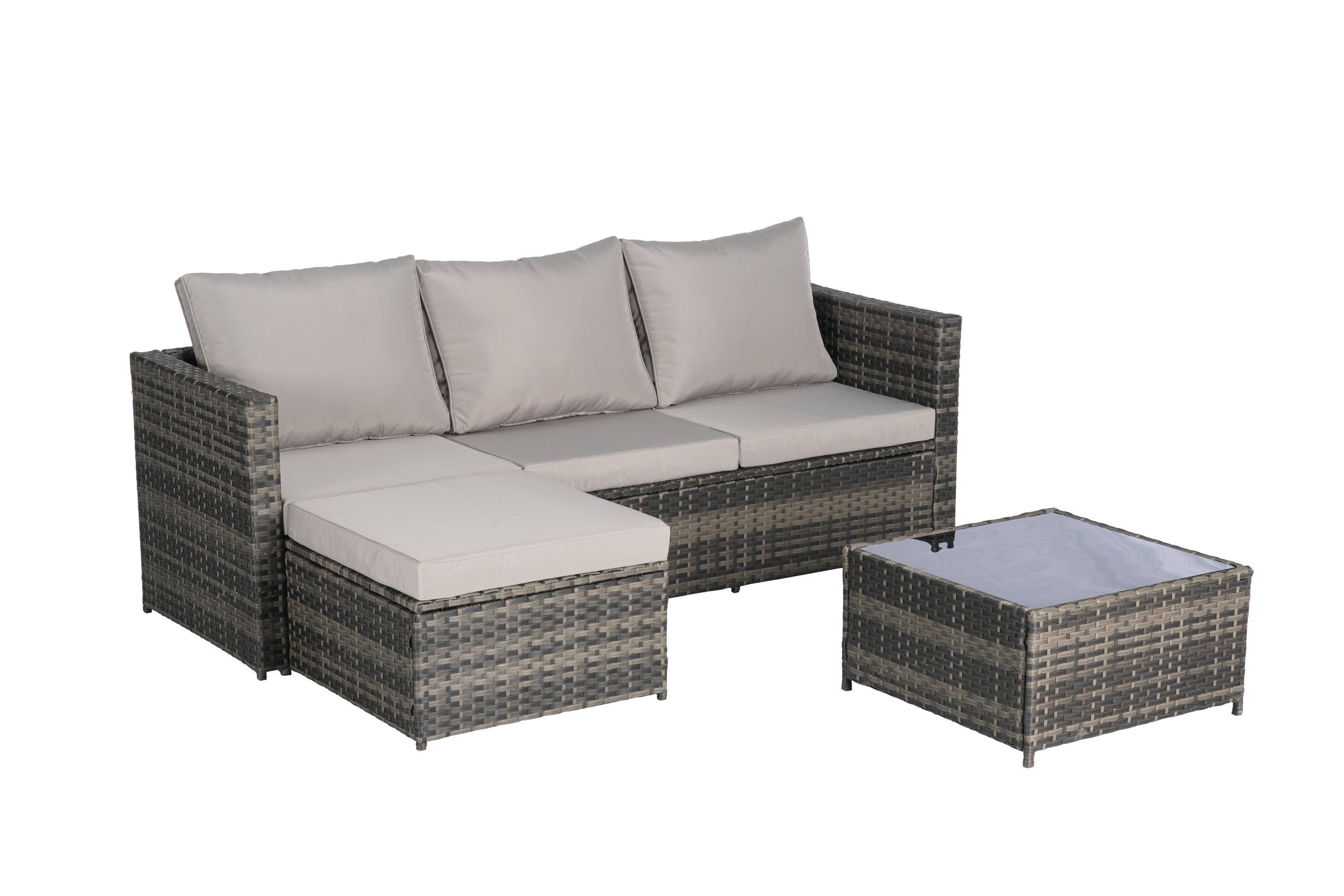 2 Pieces Patio Furniture Set with Woven Sectional and Ottoman