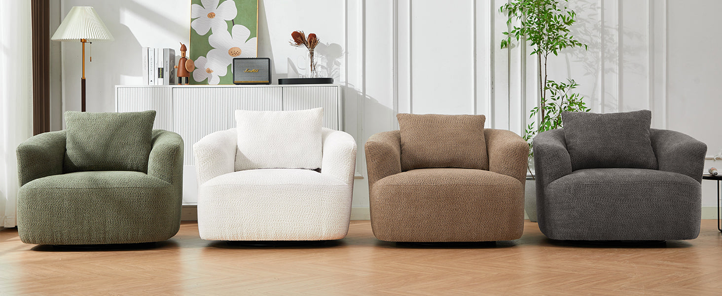 Chenille Upholstered 360° Swivel Chair with Throw Pillow, Dark Brown
