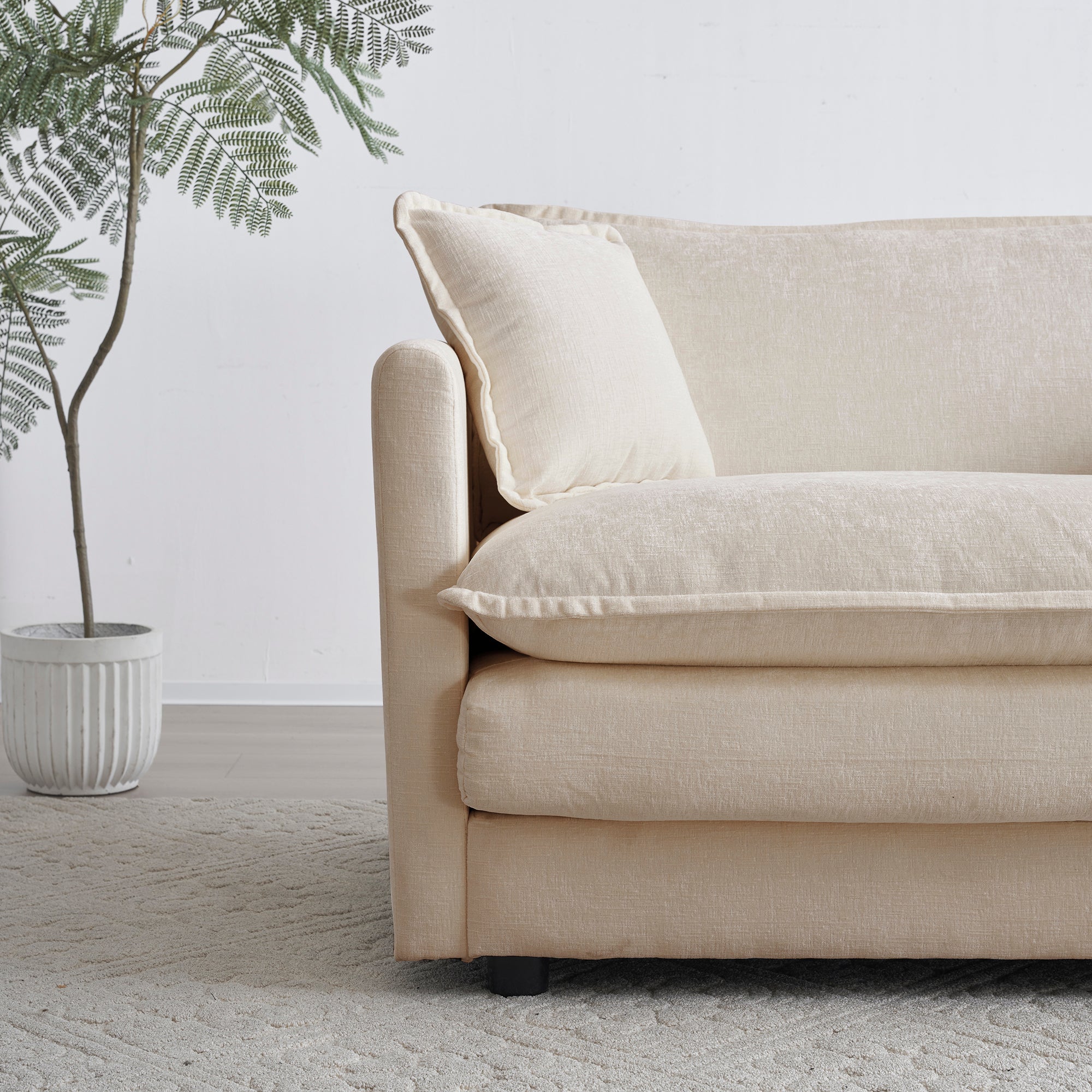 2-Piece Upholstered Living Room Sectional Sofa Set in Beige Chenille