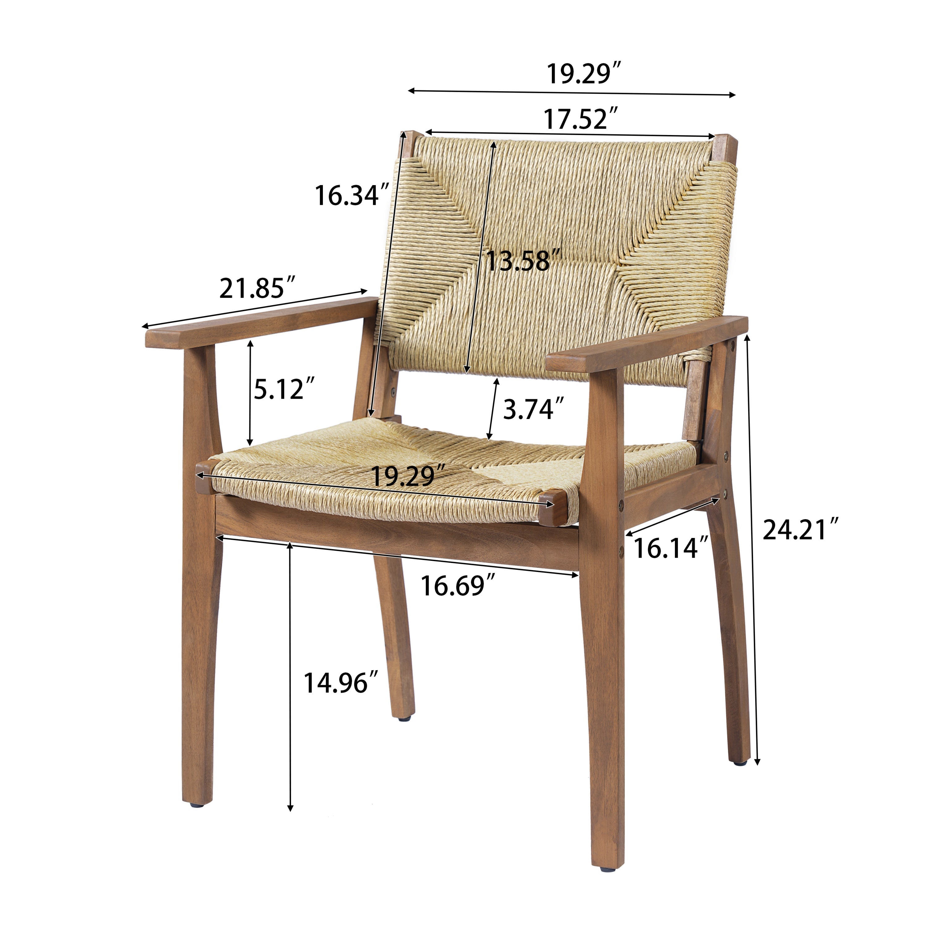 5-Piece Outdoor Dining Set: Teak Finish Round Acacia Wood Table & 4 Wicker Armchairs